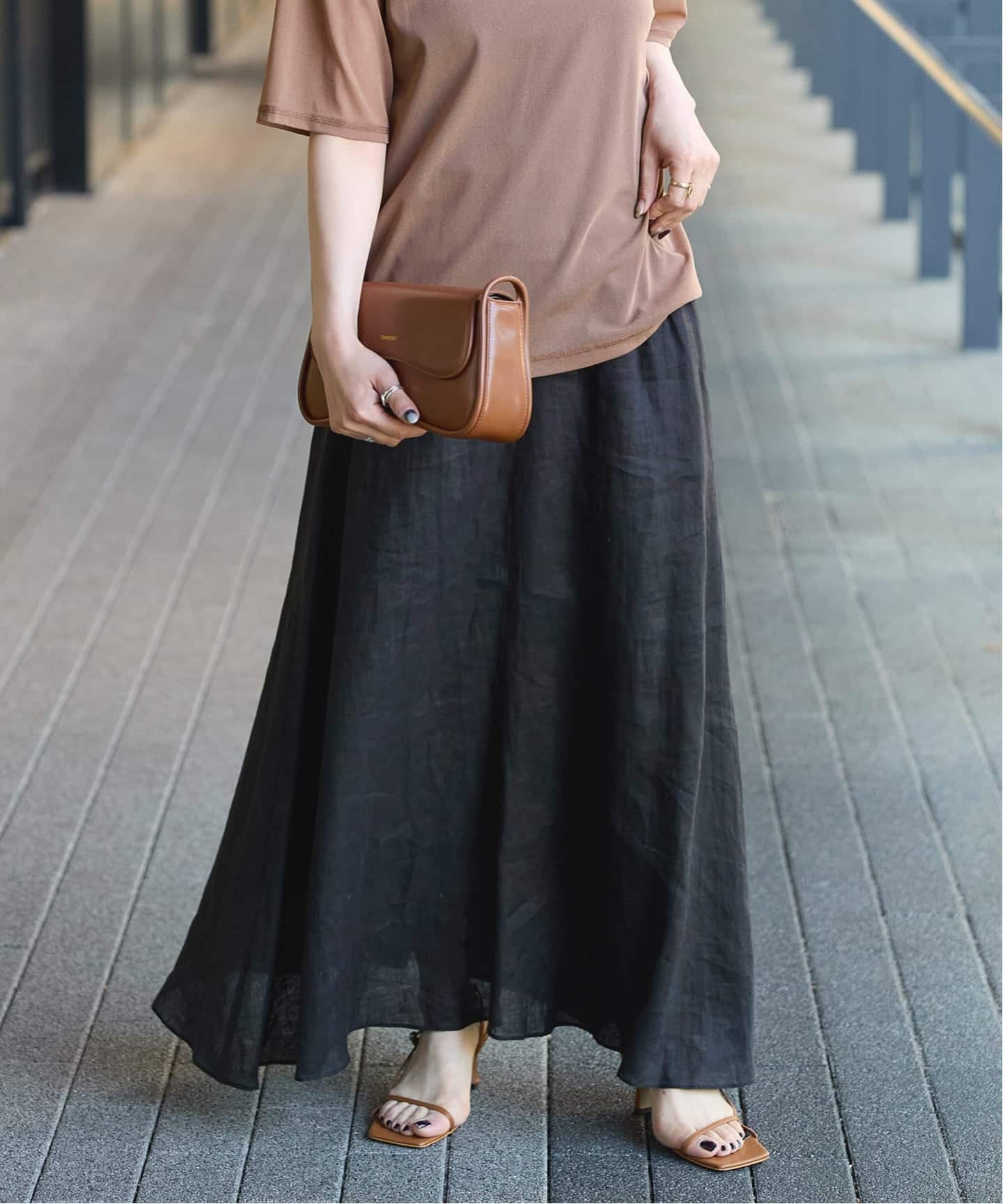 追加9》手洗い可 / フレンチリネンギャザースカート（ロング・マキシ丈