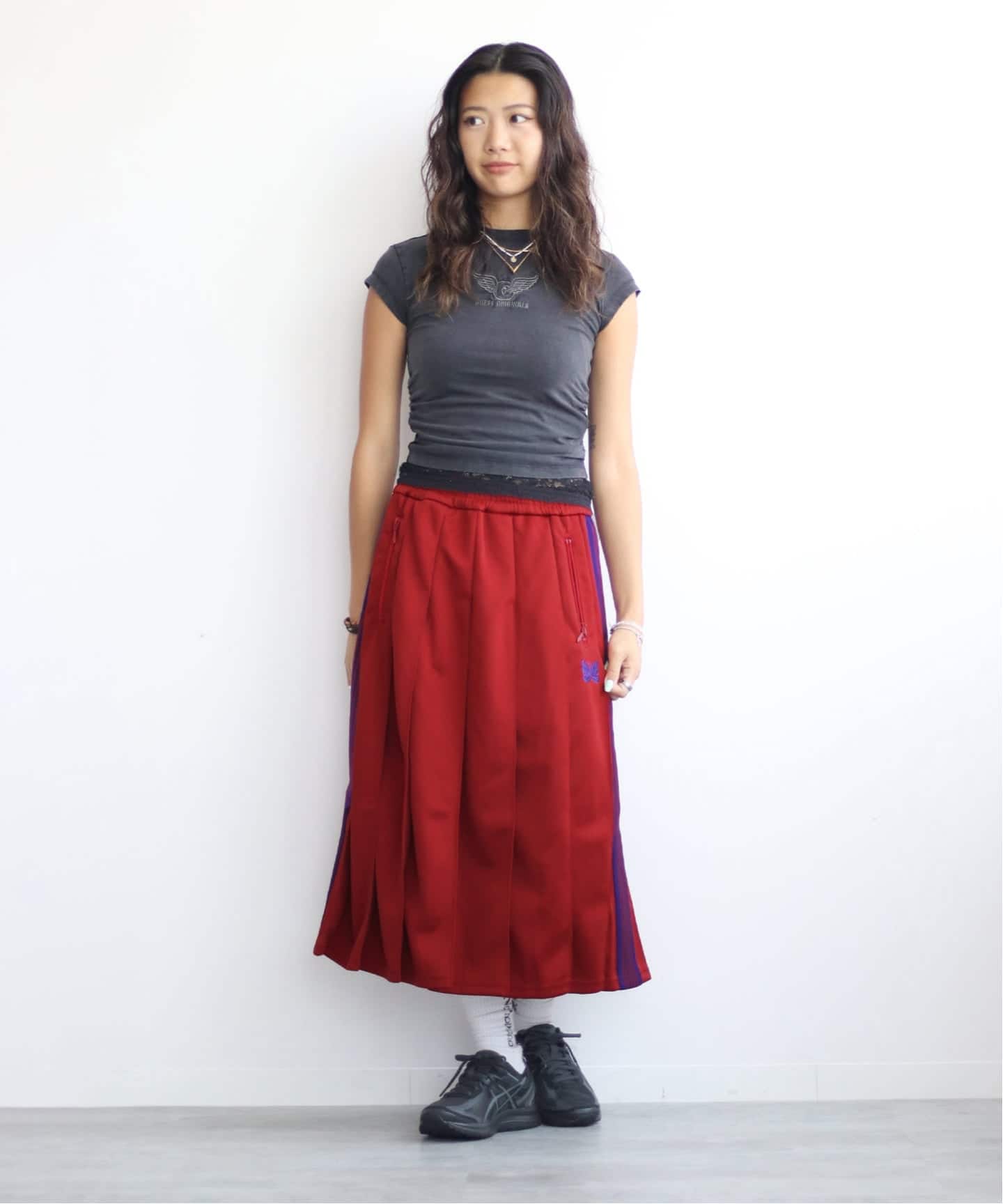 ※週末限定お値引き※【未使用/タグ付き】Needles （ニードルス）スカート Needles / Pleated Track Skirt - Poly Smooth (Purple)