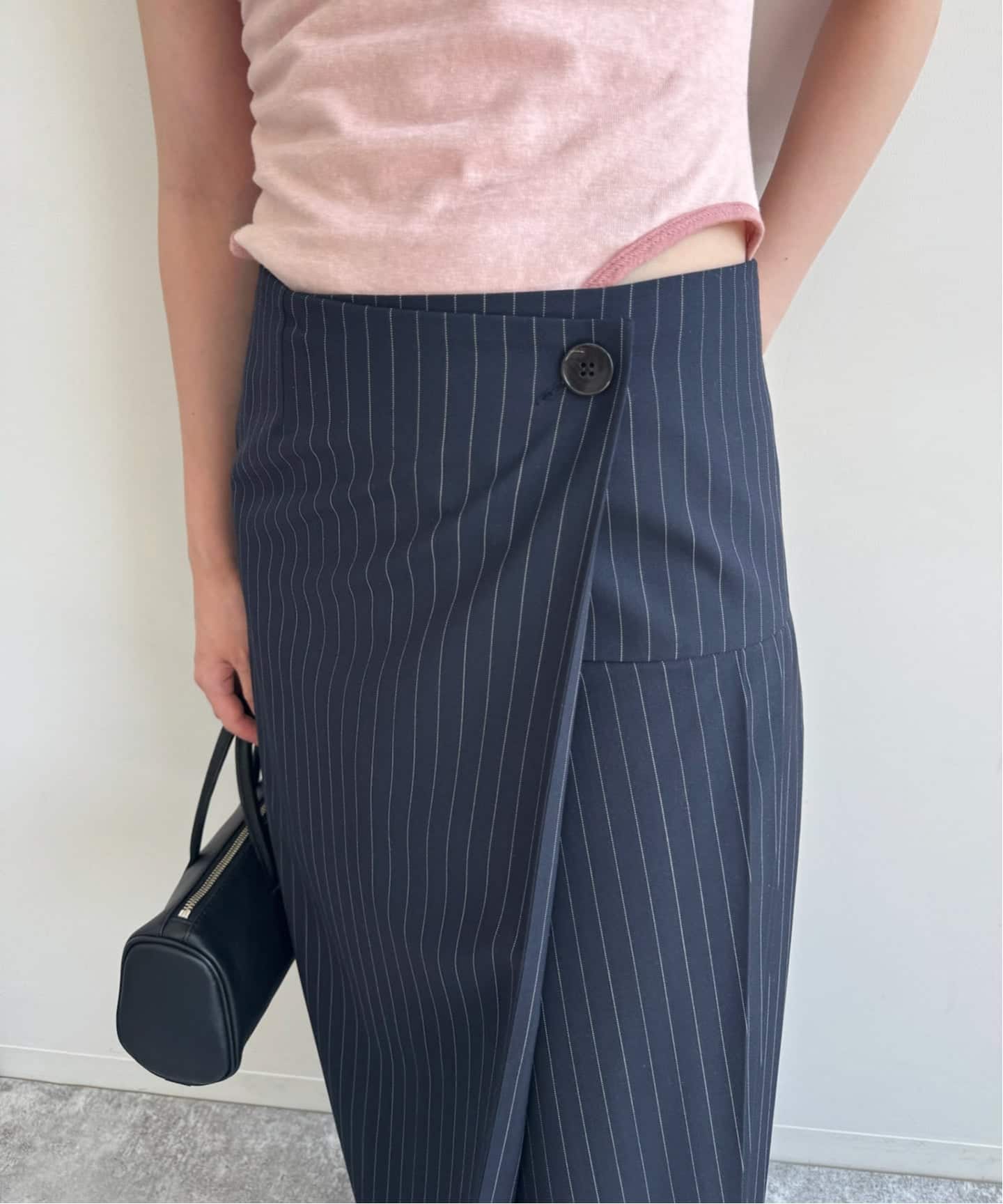 45R リネンツィード ラップスカート ネイビーピンストライプ （フリーサイズ） 45R リネンツィード ラップスカート ネイビーピンストライプ