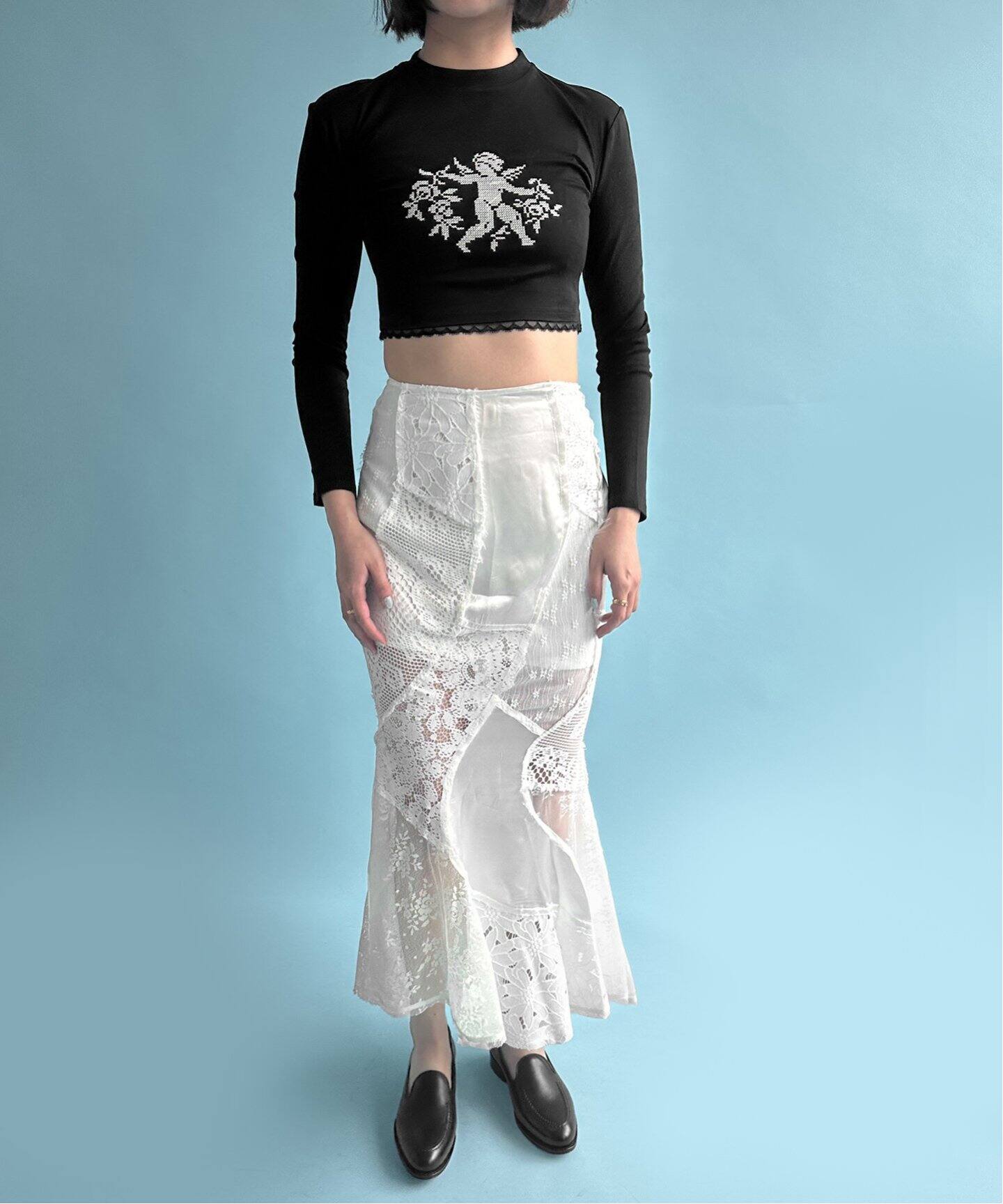 YUHAN WANG/ユハン ワン】lace patched mermaid skirt（ロング・マキシ  