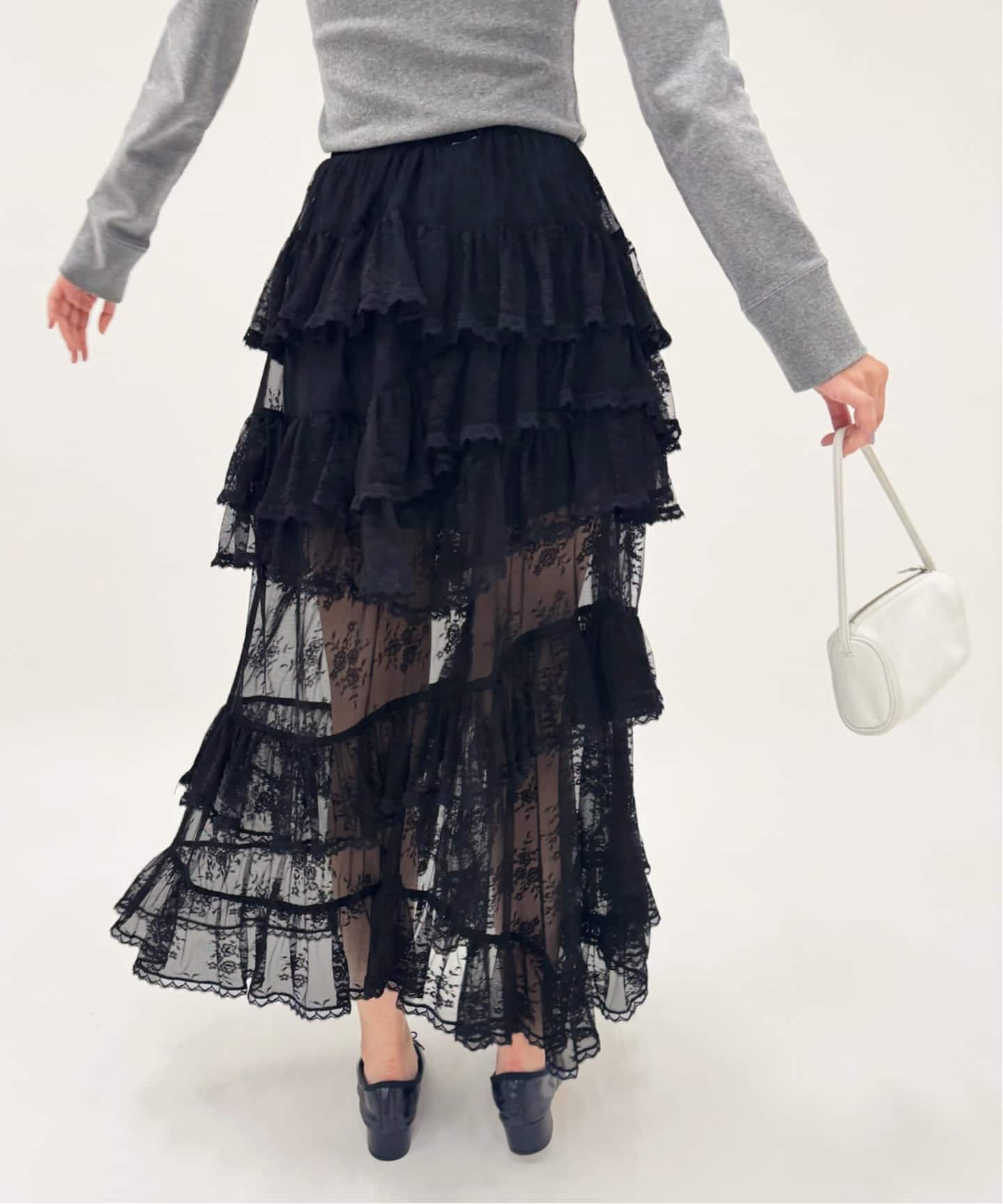 YUHAN WANG/ユハン ワン】lace trimmed maxi skirt（ロング