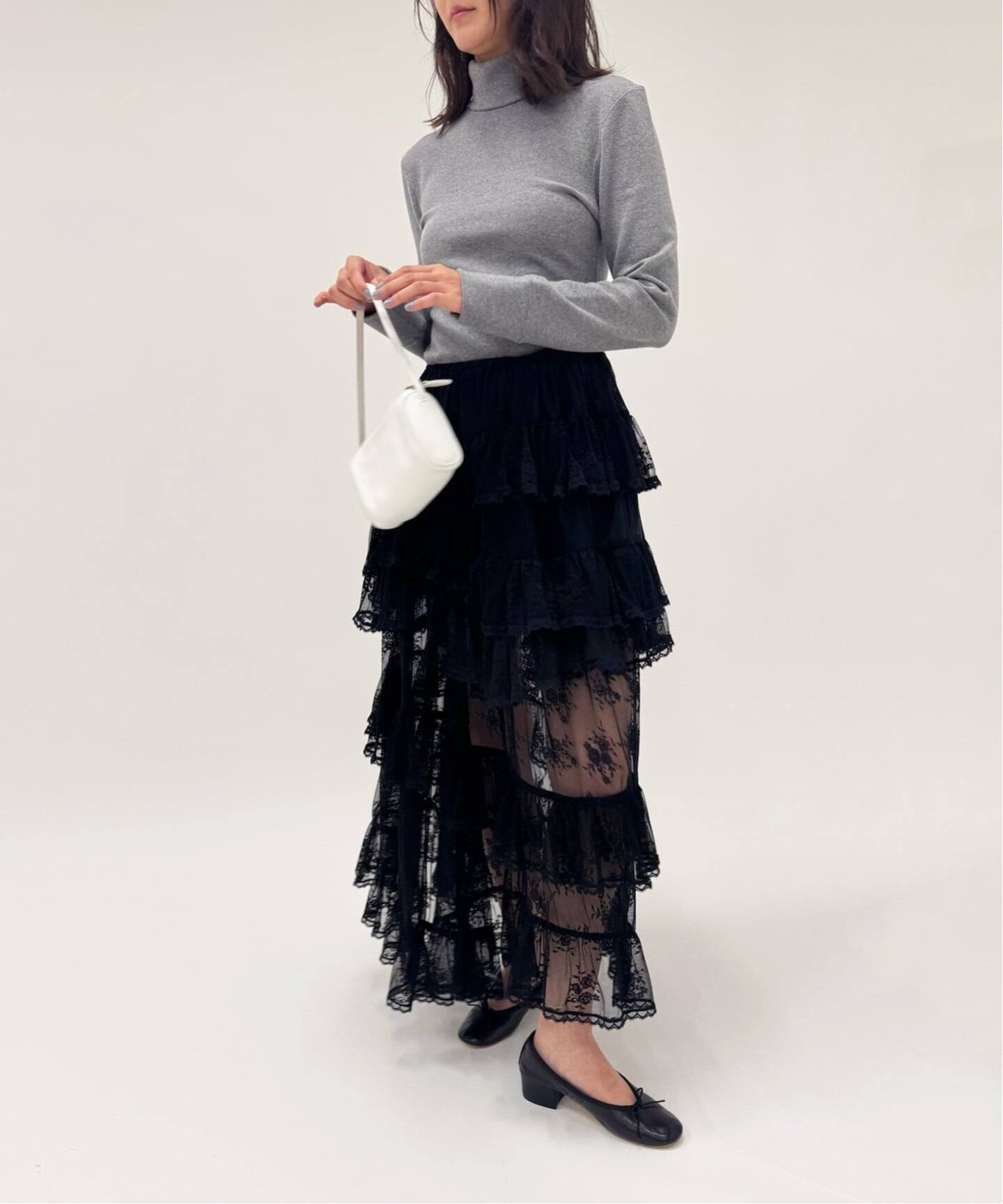 YUHAN WANG/ユハン ワン】lace trimmed maxi skirt（ロング