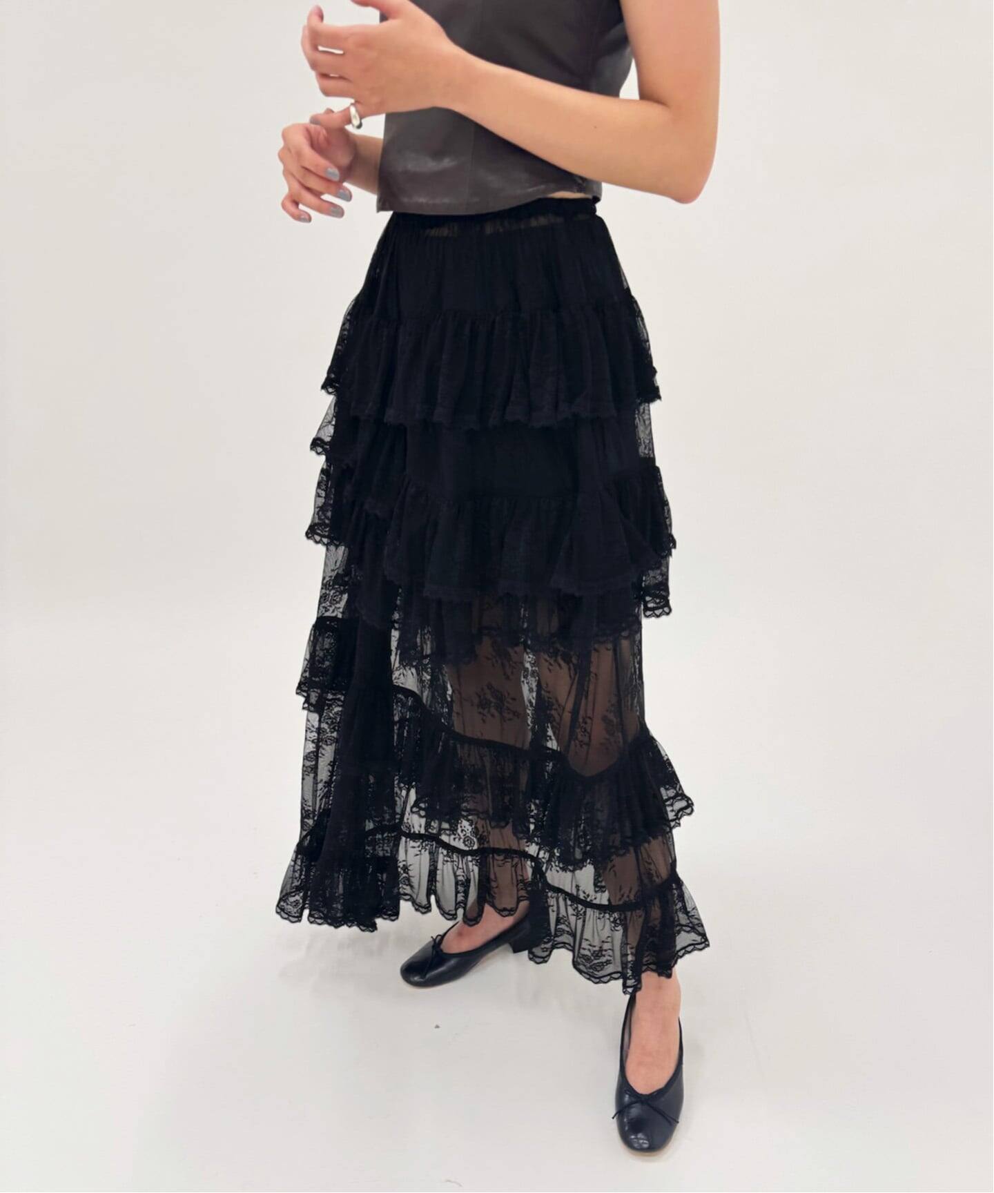 YUHAN WANG/ユハン ワン】lace trimmed maxi skirt（ロング
