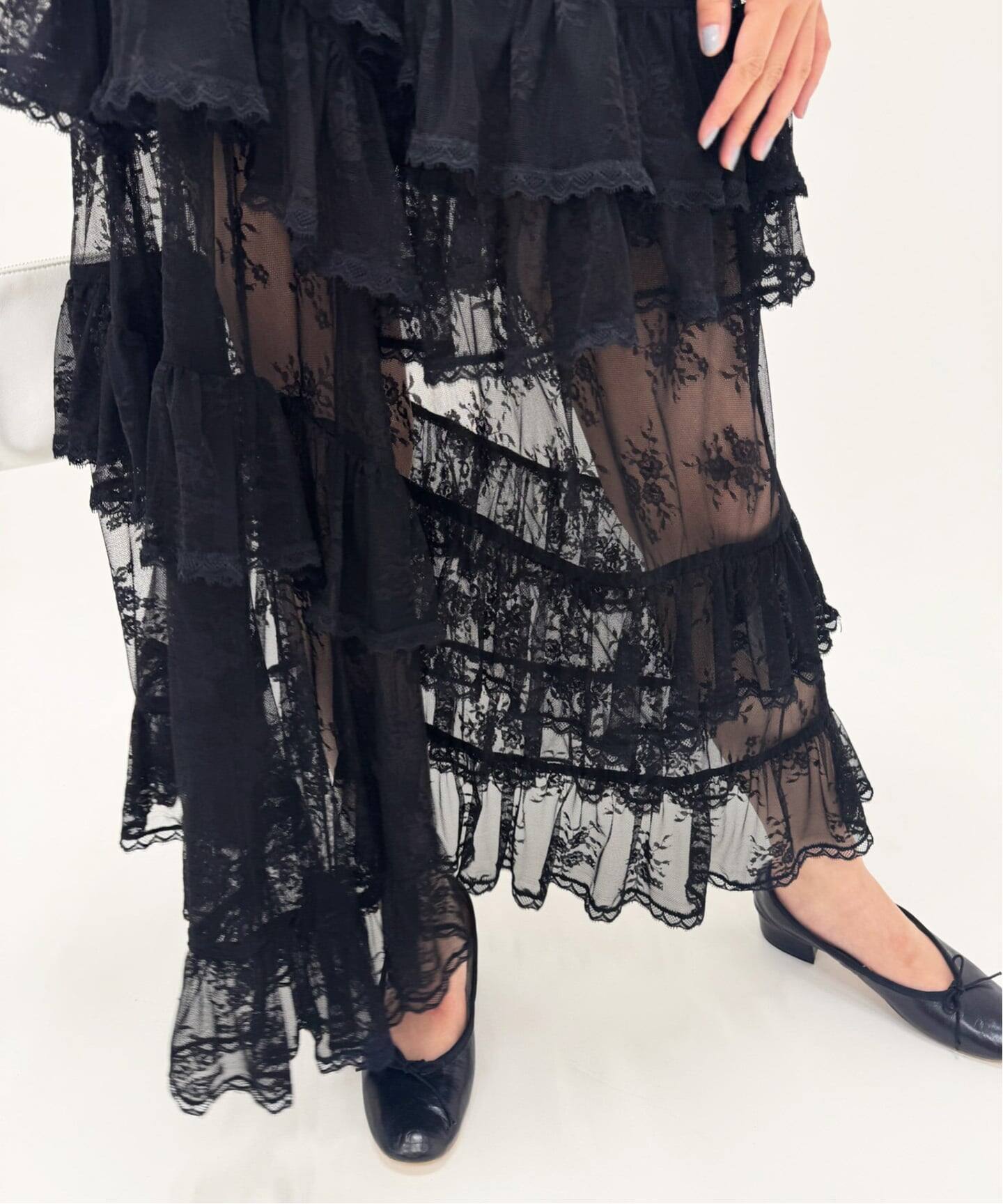 YUHAN WANG/ユハン ワン】lace trimmed maxi skirt（ロング