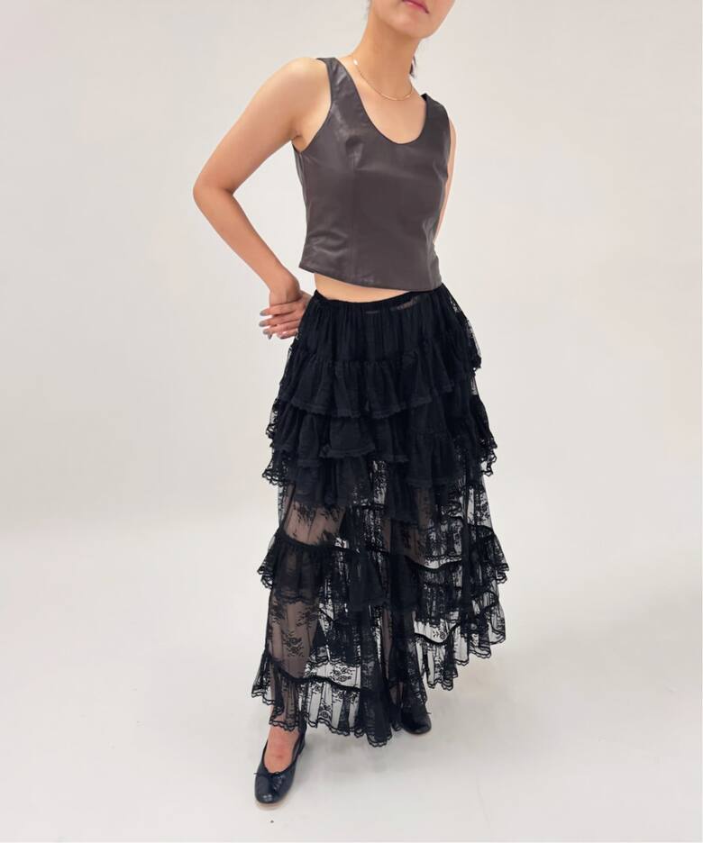 YUHAN WANG/ユハン ワン】lace trimmed maxi skirt（ロング・マキシ丈 
