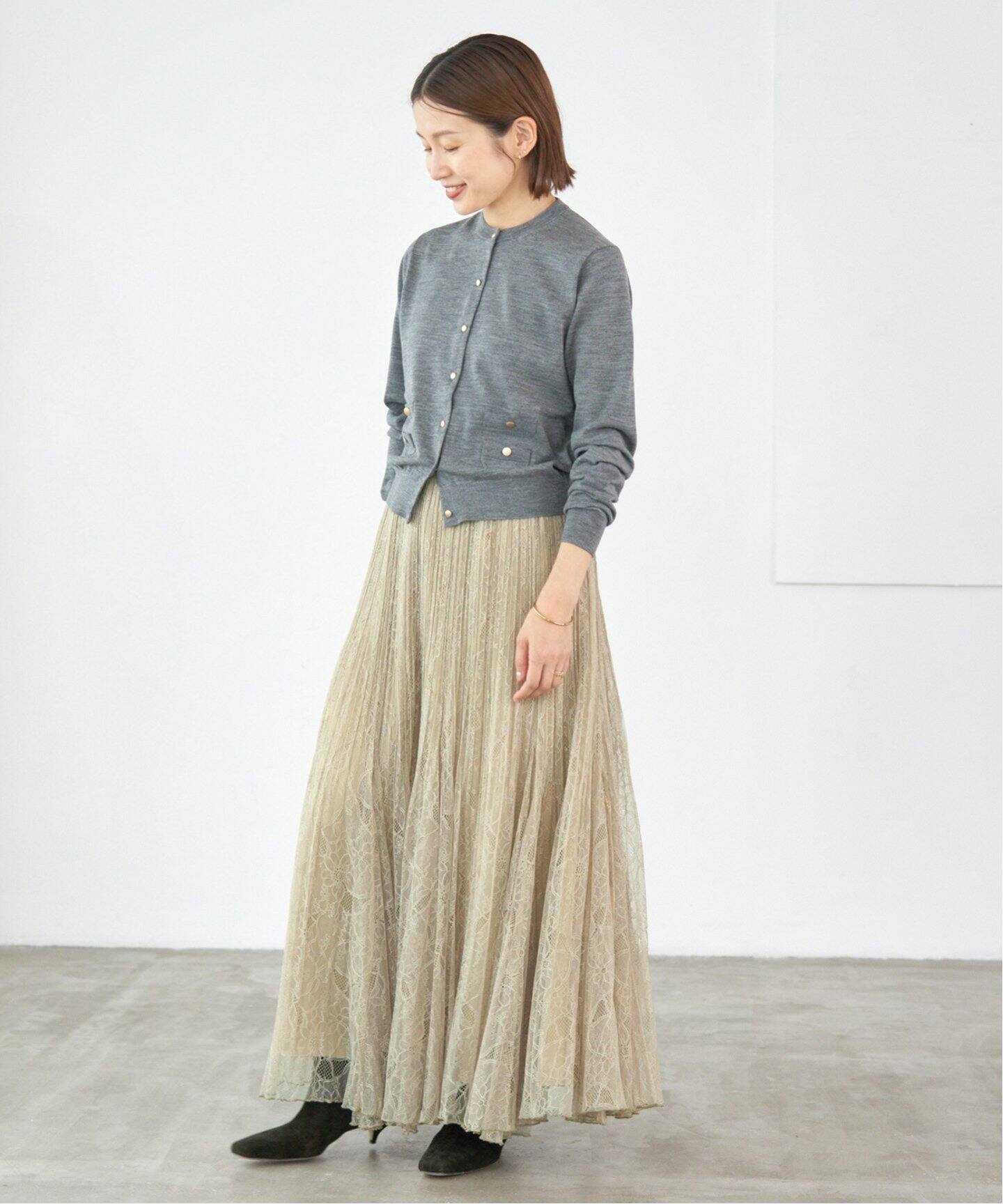 美品 IENA イエナ 定価2.4万 ペイズリー柄 レース スカート フレア 美品 IENA イエナ レーストラペーズスカート 40 グレー