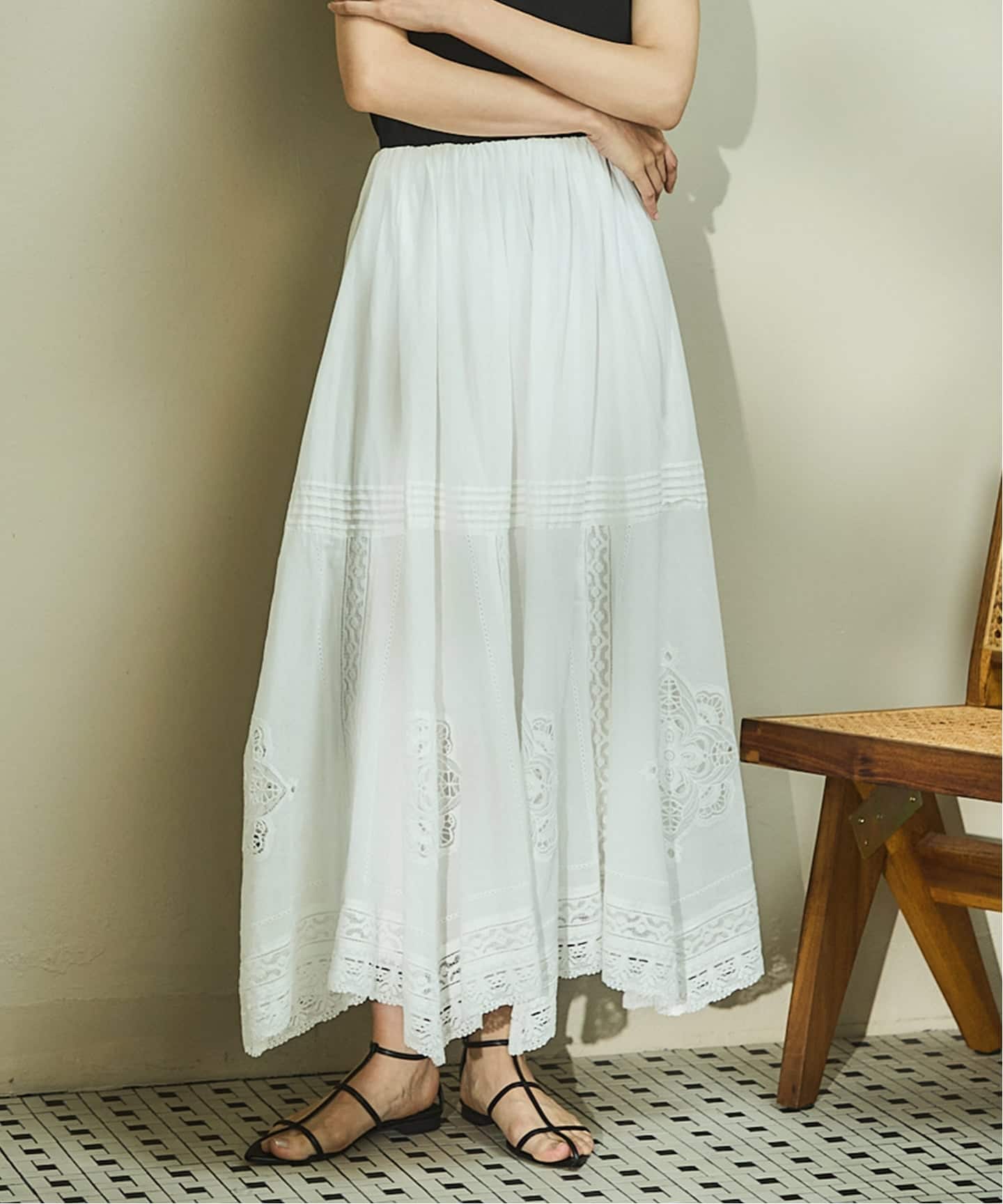 IENA イエナ バルファスレーススカート ロング レース コットンニット 36 IENA - IENA イエナ バルファスレーススカート ロング レース