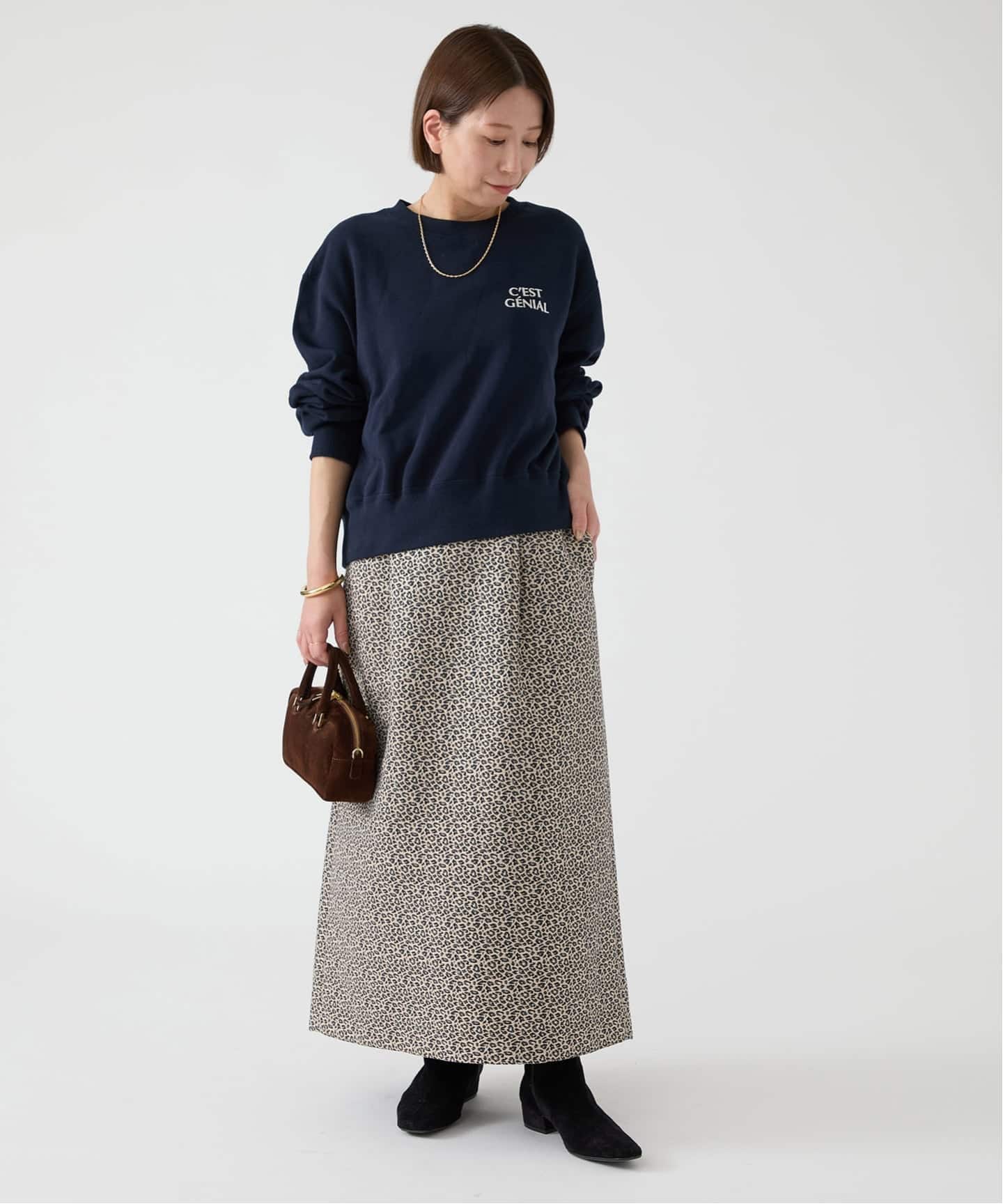 Deveauxレオパードジャガードスカート（ロング・マキシ丈スカート