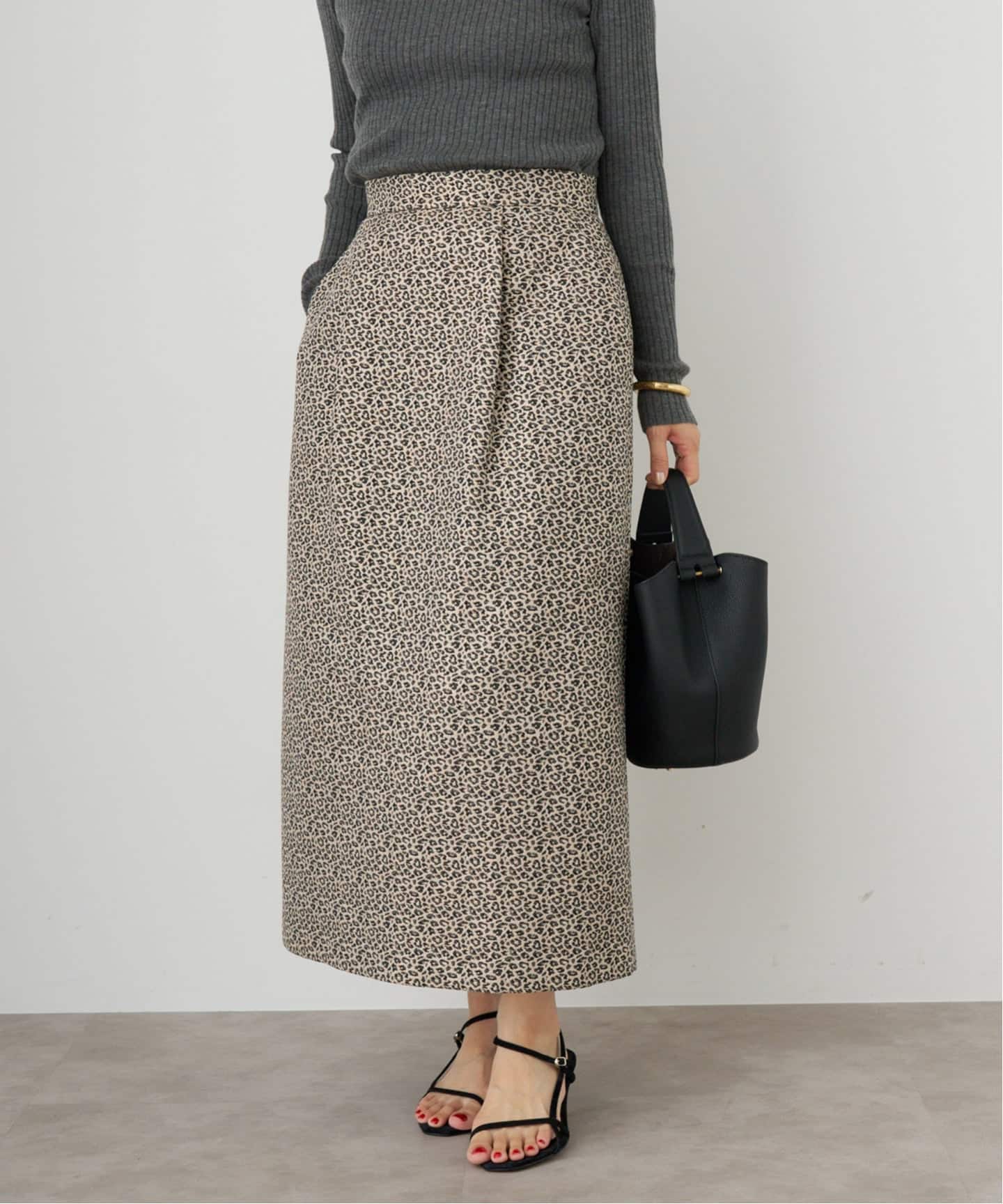 Deveauxレオパードジャガードスカート（ロング・マキシ丈スカート