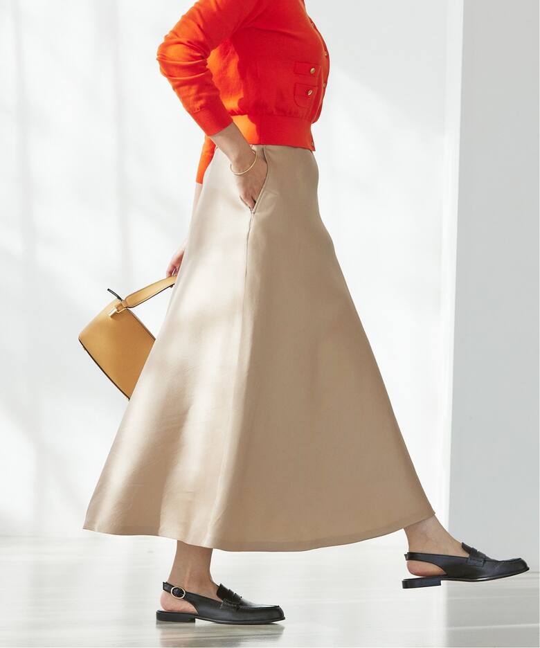 IENA シルク混ツイルフレアスカート 