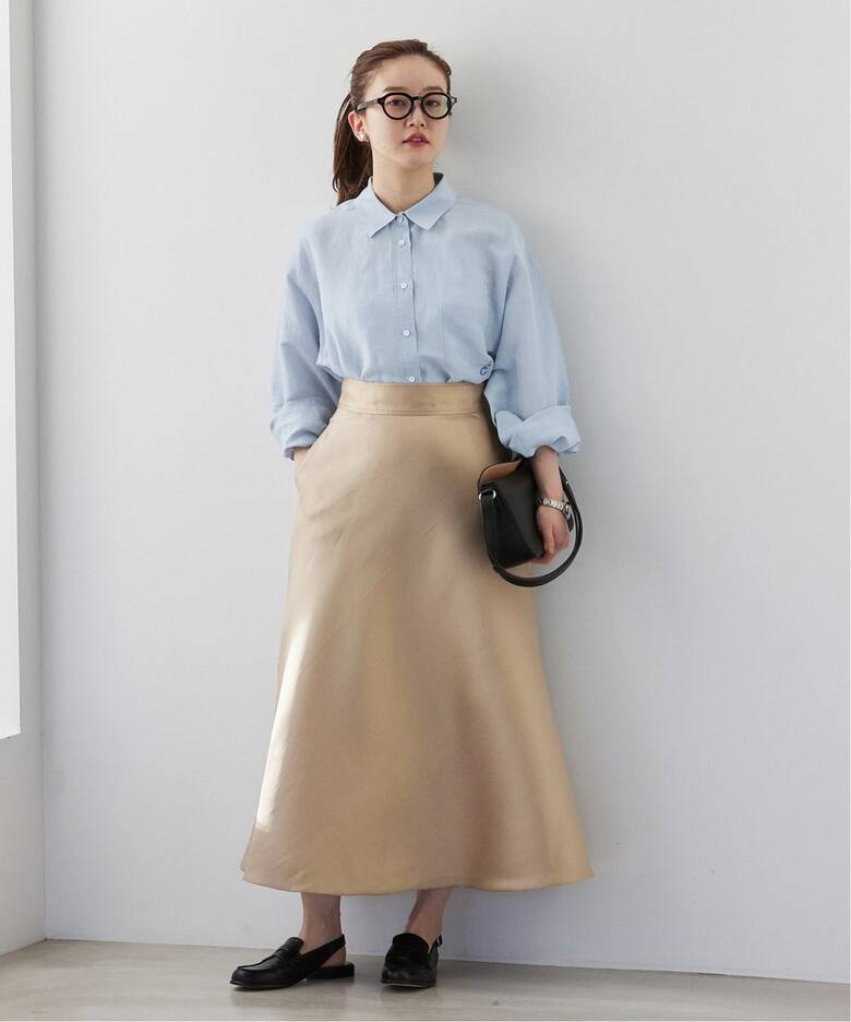 シルク混ツイルフレアスカート（ロング・マキシ丈スカート）｜IENA  