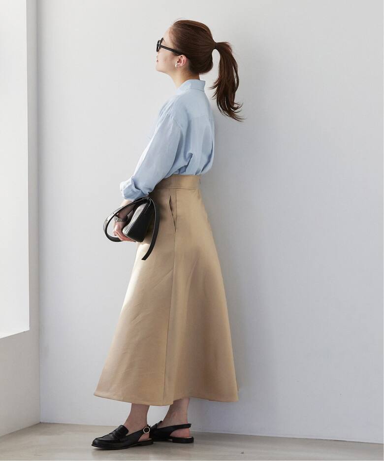 IENA シルク混ツイルフレアスカート 
