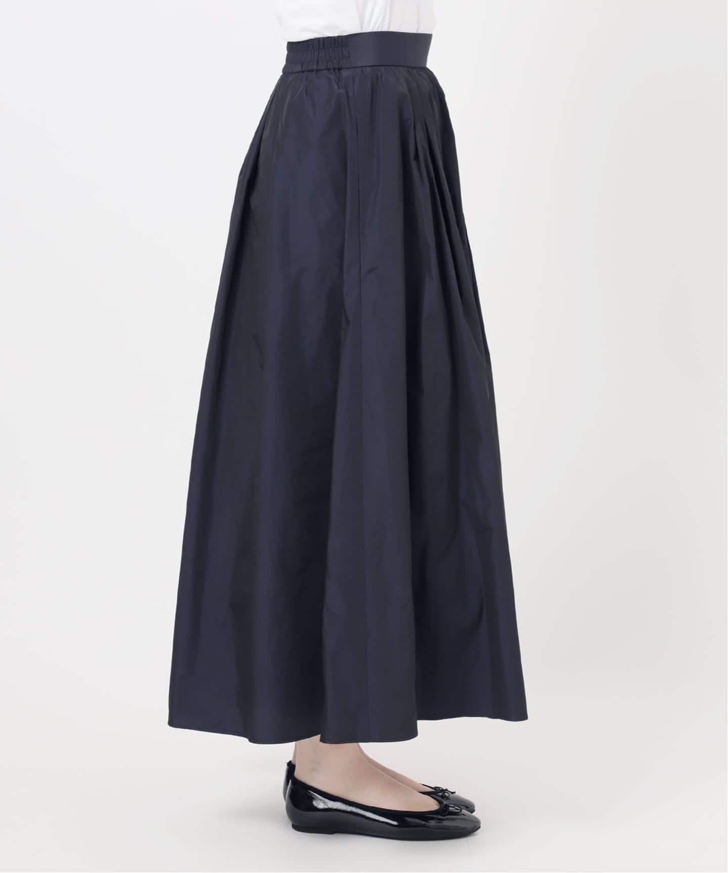 ☆新品 未使用品☆ IENA ネイビー フレアロングスカート 追加2・一部店舗限定》タフタフレアスカート（ロング・マキシ丈