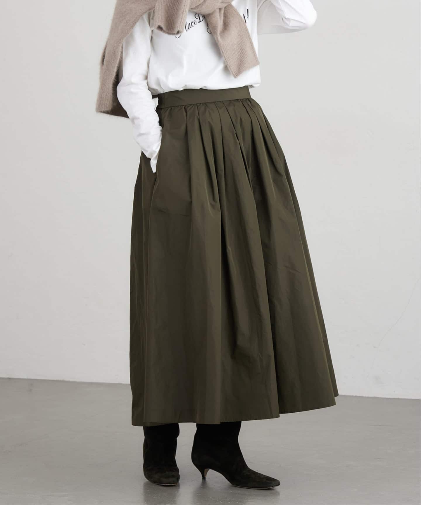 追加》メモリータフタフレアスカート（ロング・マキシ丈スカート