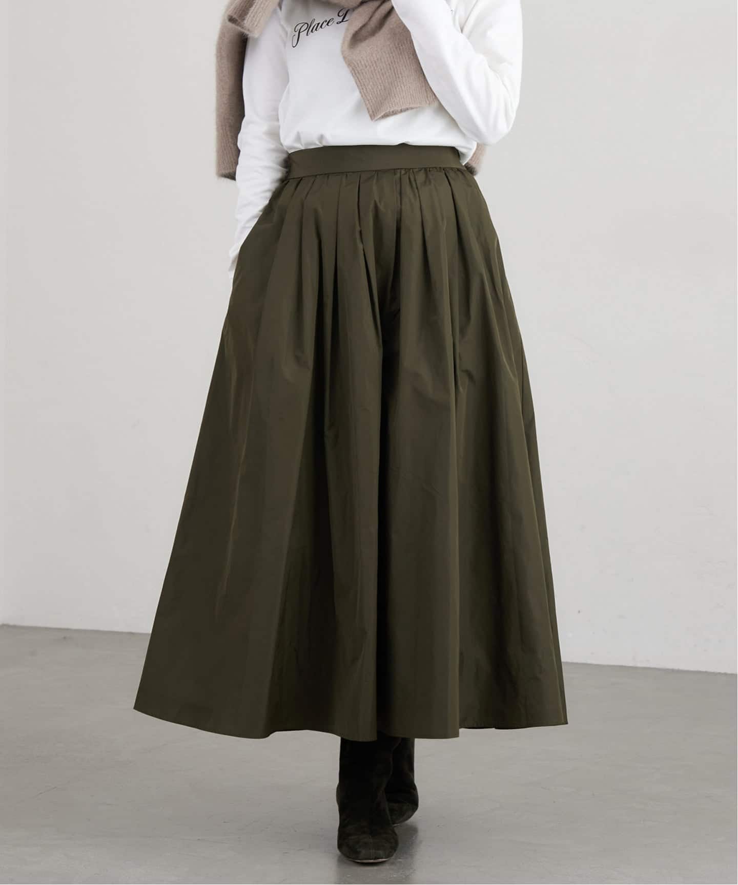 追加》メモリータフタフレアスカート（ロング・マキシ丈スカート