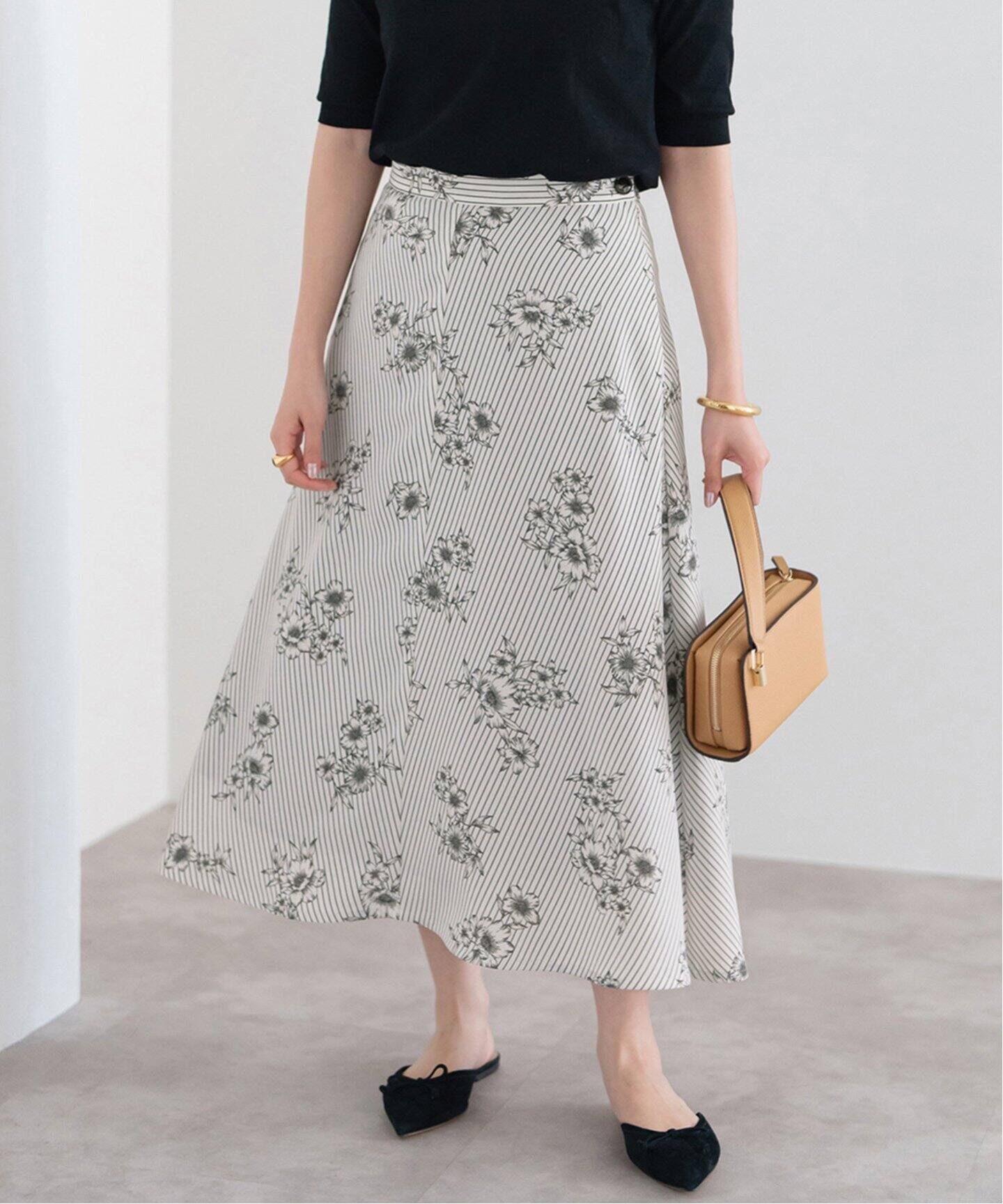ストライプフラワースカート（ロング・マキシ丈スカート）｜IENA  