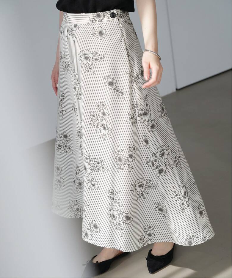 追加》ストライプフラワースカート（ロング・マキシ丈スカート）｜IENA  