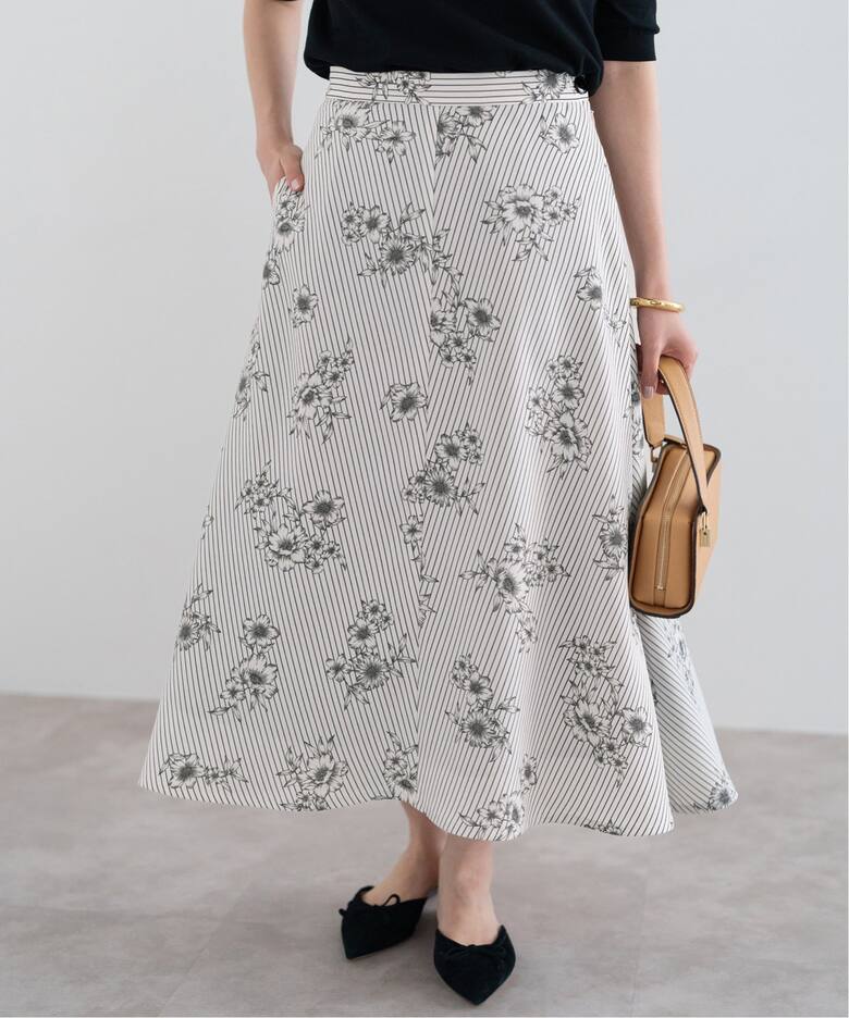 追加予約》ストライプフラワースカート（ロング・マキシ丈スカート  