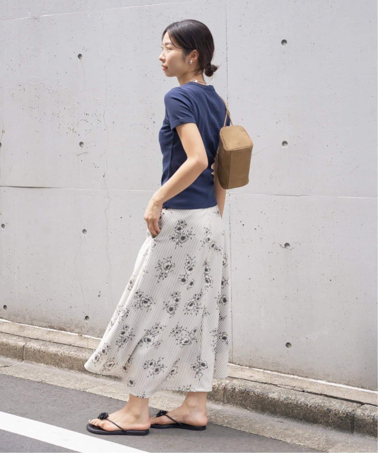 IENAイエナ大人気 新品ストライプフラワースカート38ナチュラル