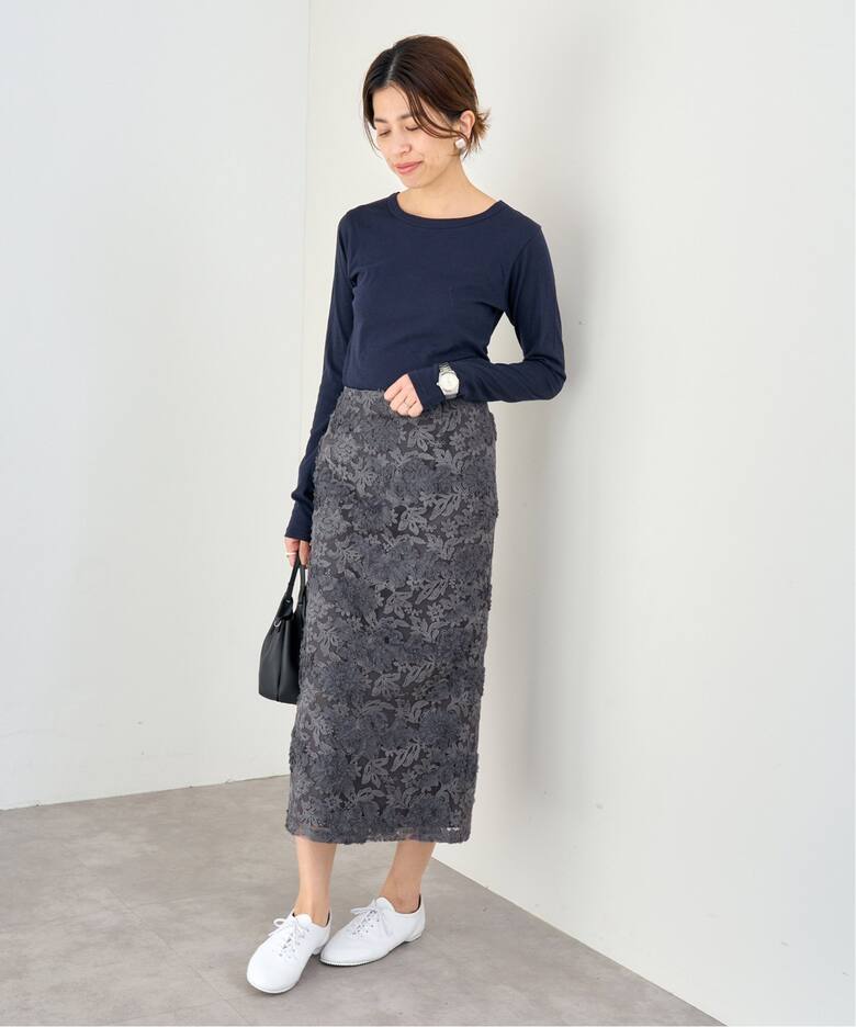 追加》シアーフラワーレーススカート（ロング・マキシ丈スカート  