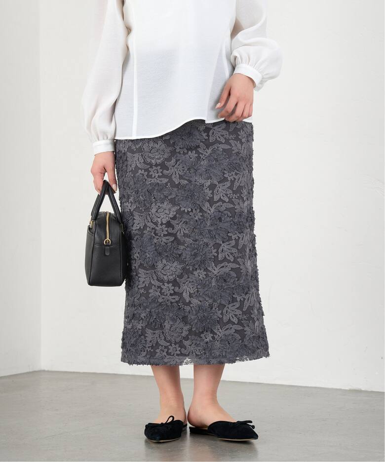 追加》シアーフラワーレーススカート（ロング・マキシ丈スカート  