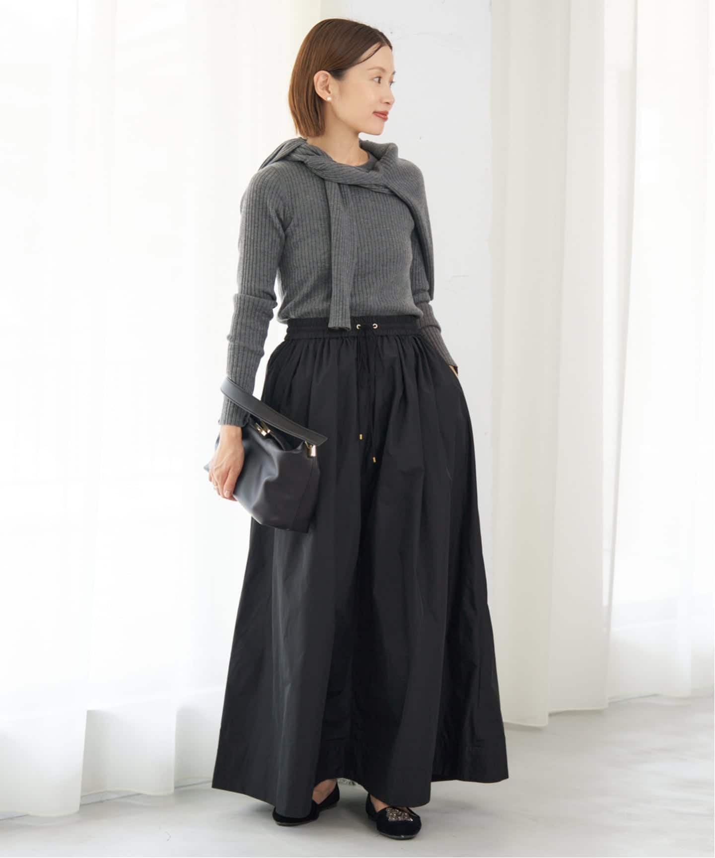 js luxe メモリータフタギャザースカート　カーキ　フリー js luxe メモリータフタギャザースカート カーキ フリー LUXE