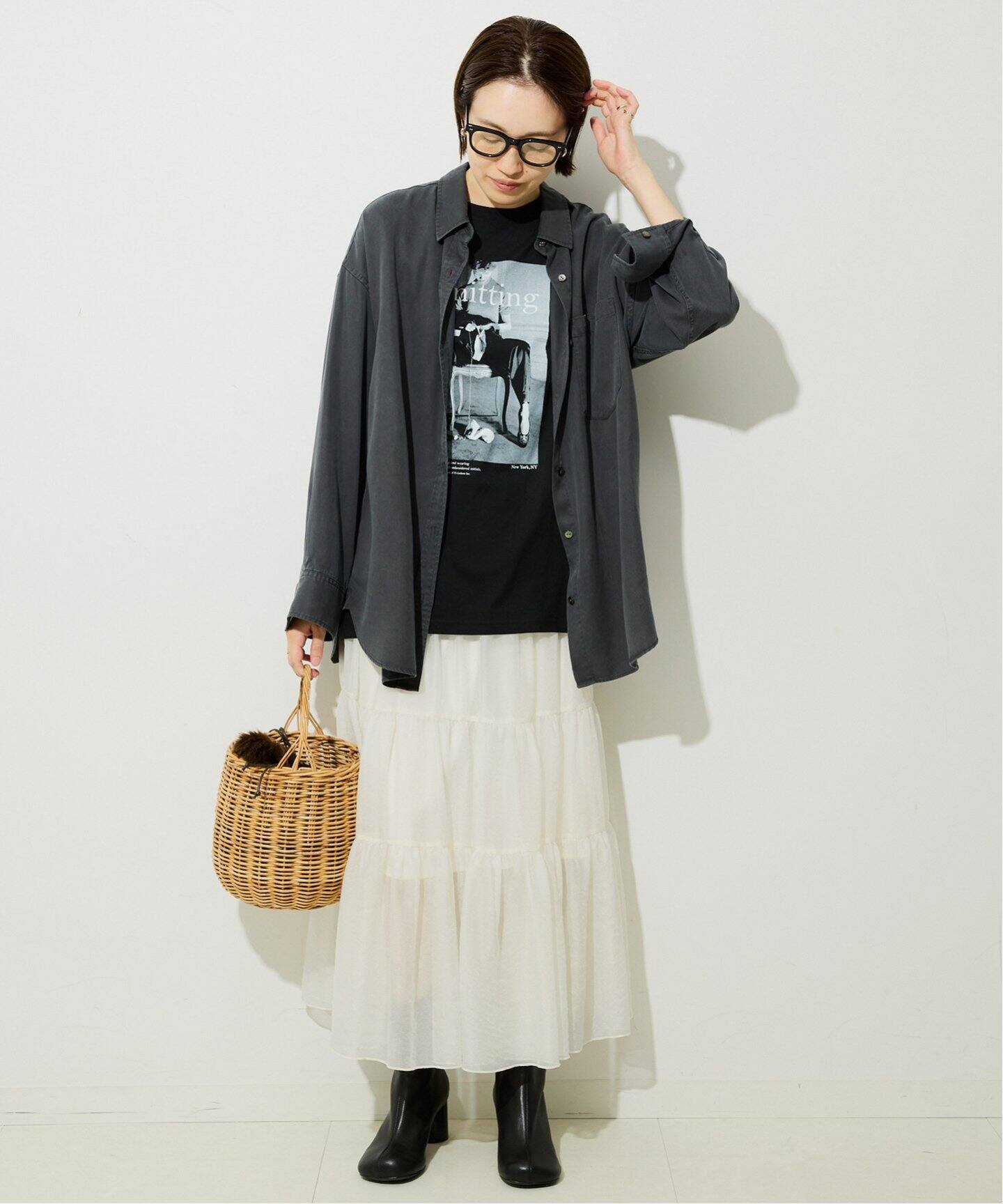 SLOBEIENA25aw シアーオーガンジーティアードスカート シアーオーガンジーティアードスカート（その他スカート