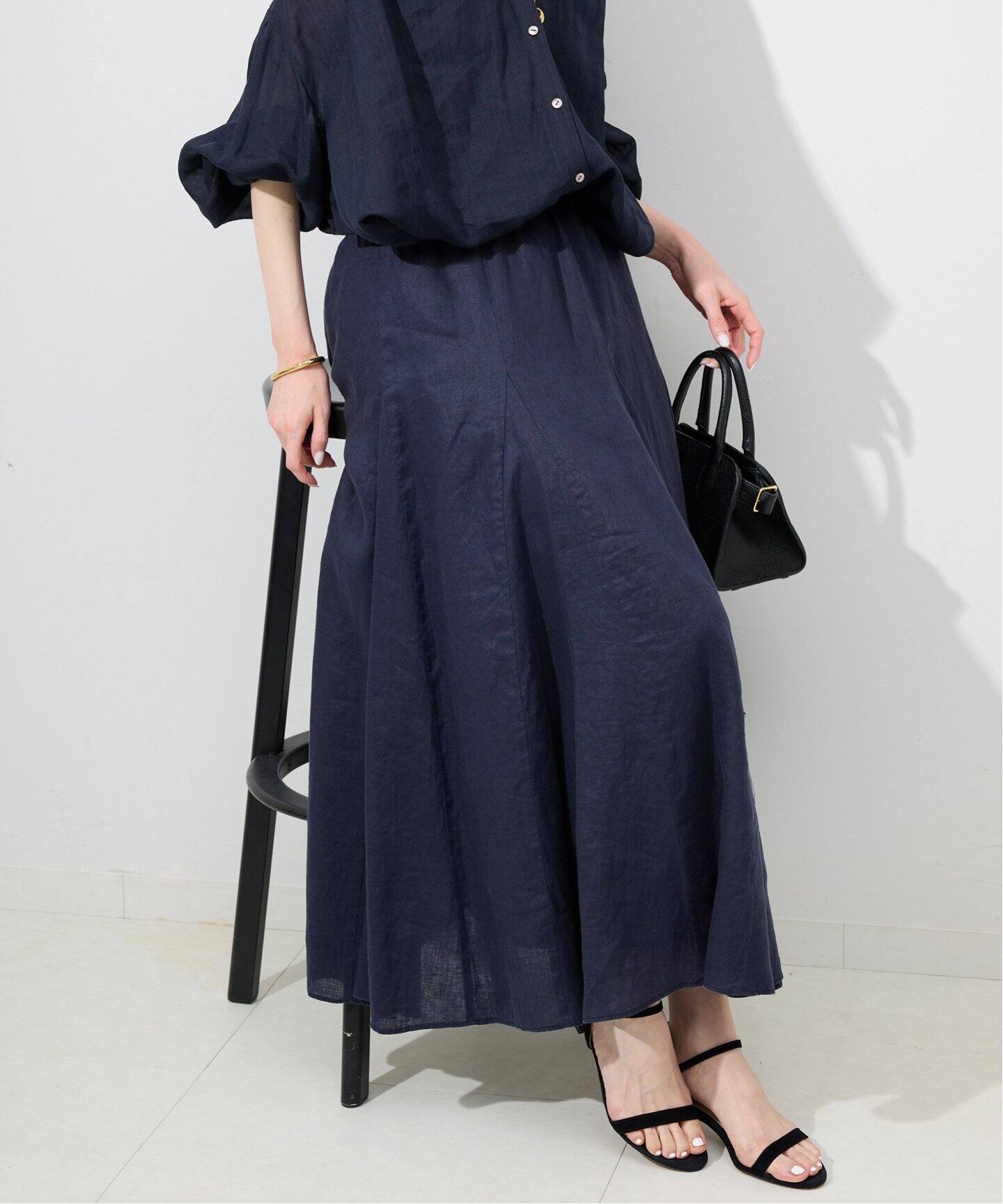 SLOBE IENA リネンフレアボリュームスカート ネイビー SLOBE IENA｜リネンフレアボリュームスカート | Rakuten Fashion