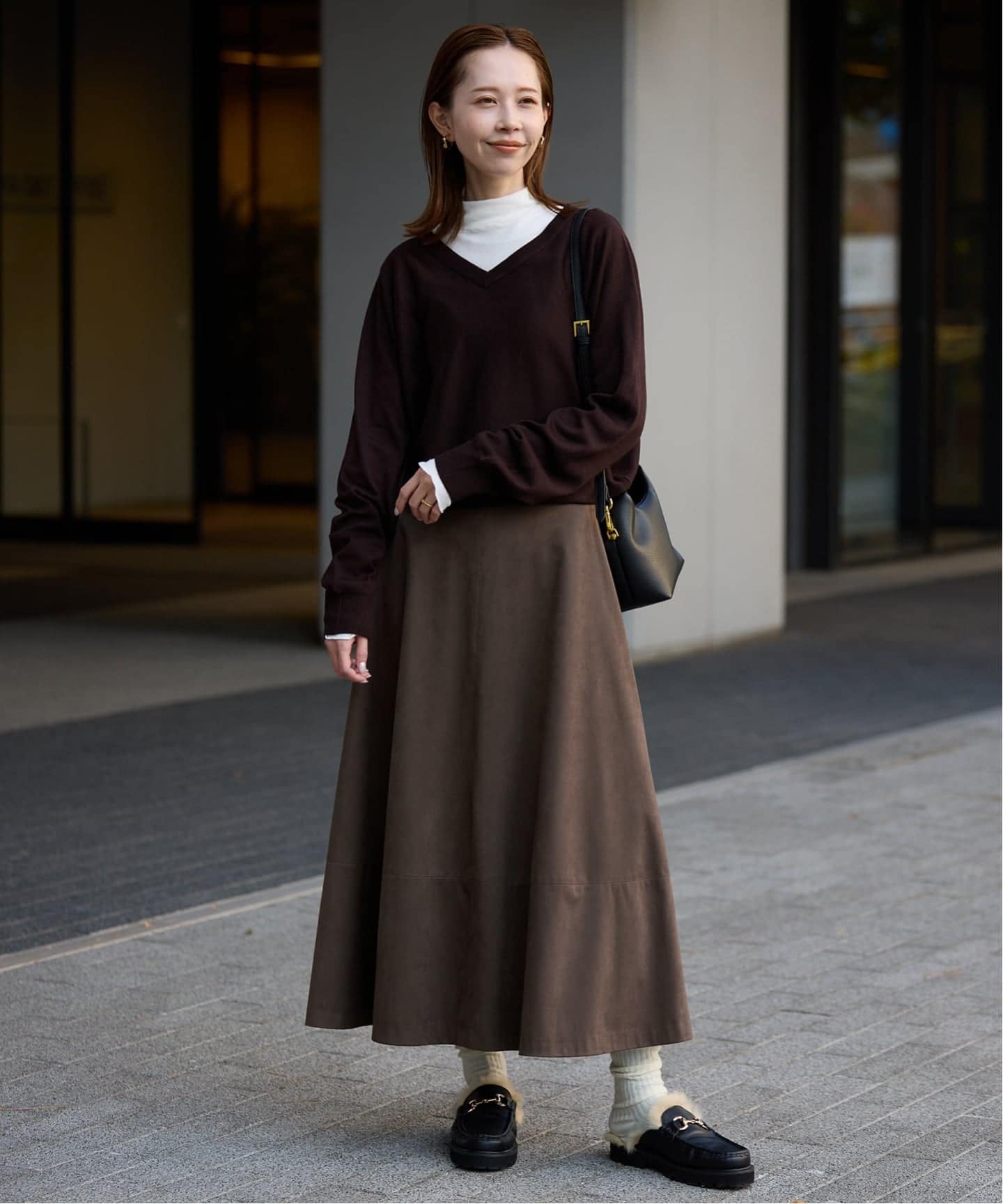 フェイクスエードフレアスカート（ロング・マキシ丈スカート）｜SLOBE