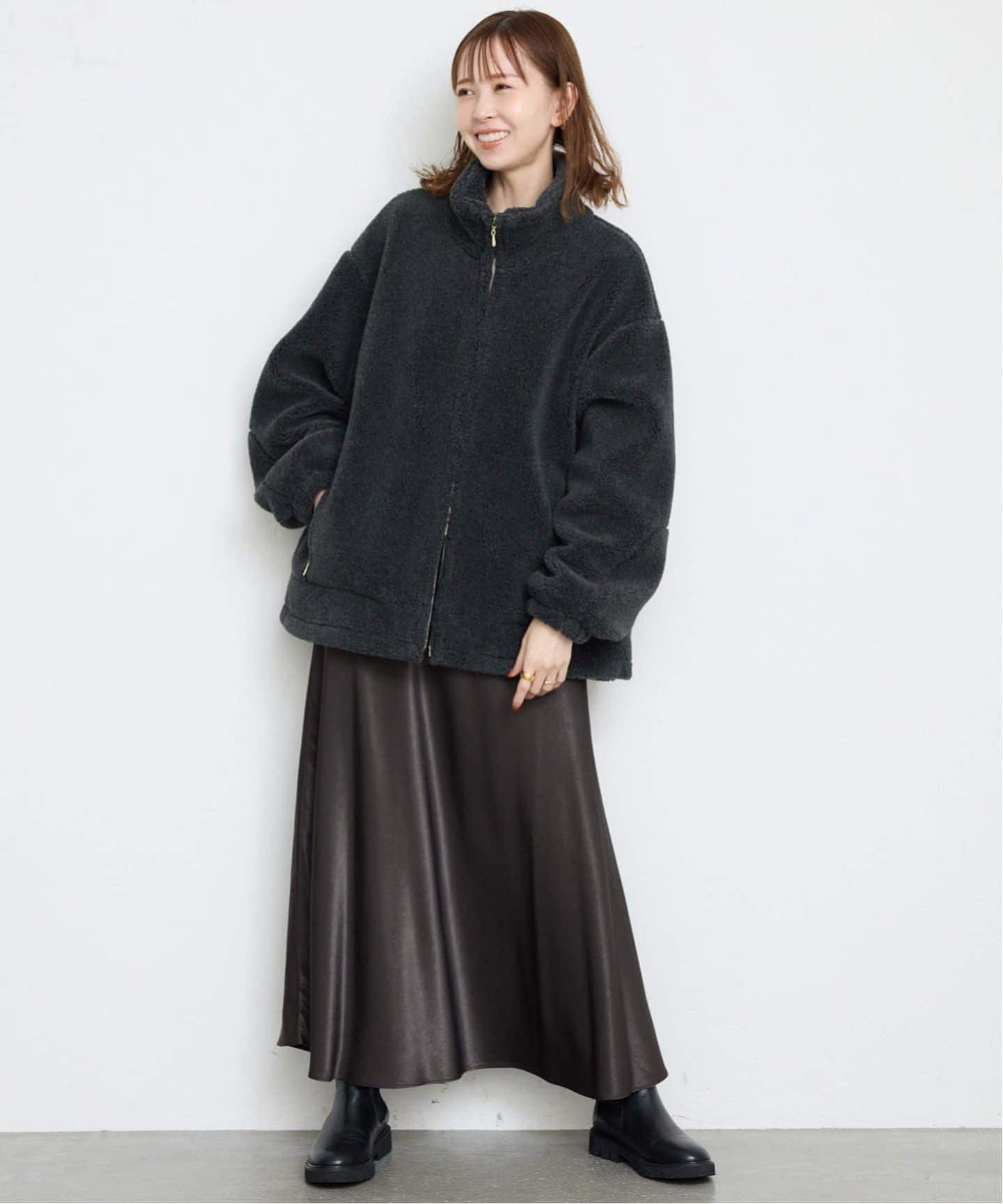 WEB限定カラー有り/追加》グロッシーサテンフレアスカート（ロング