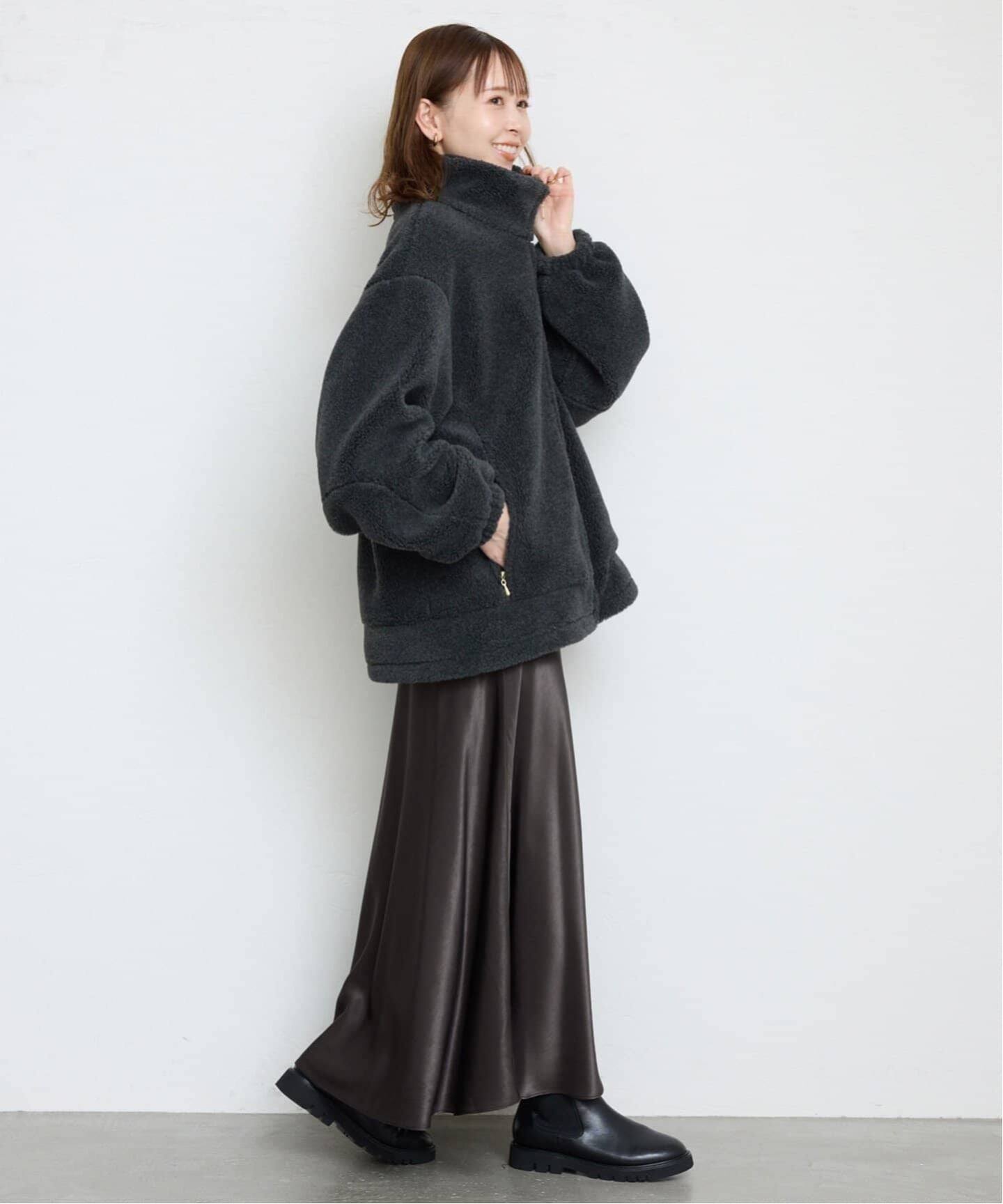 WEB限定カラー有り/追加》グロッシーサテンフレアスカート（ロング