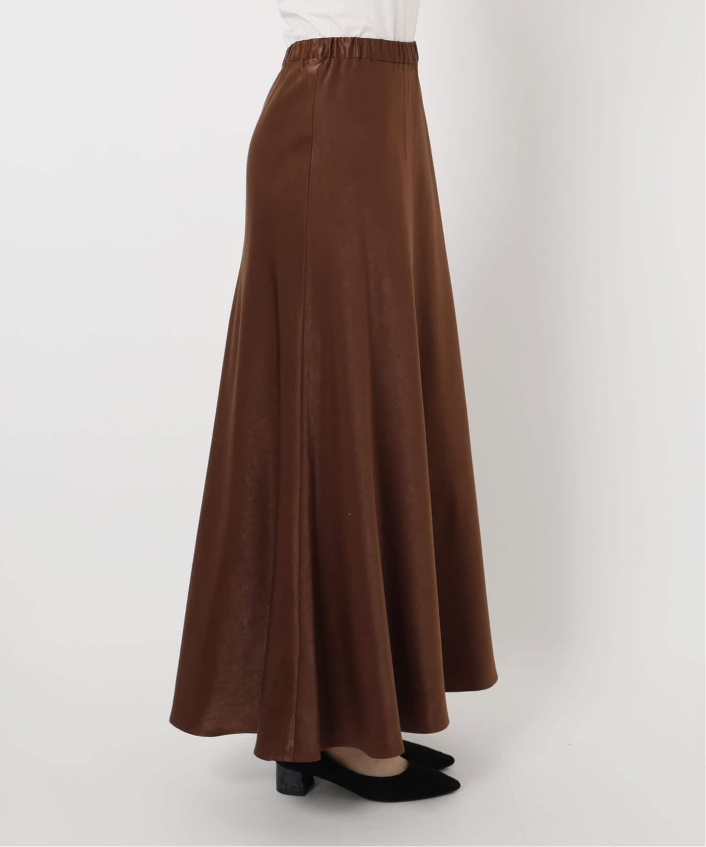WEB限定カラー有り/追加》グロッシーサテンフレアスカート（ロング