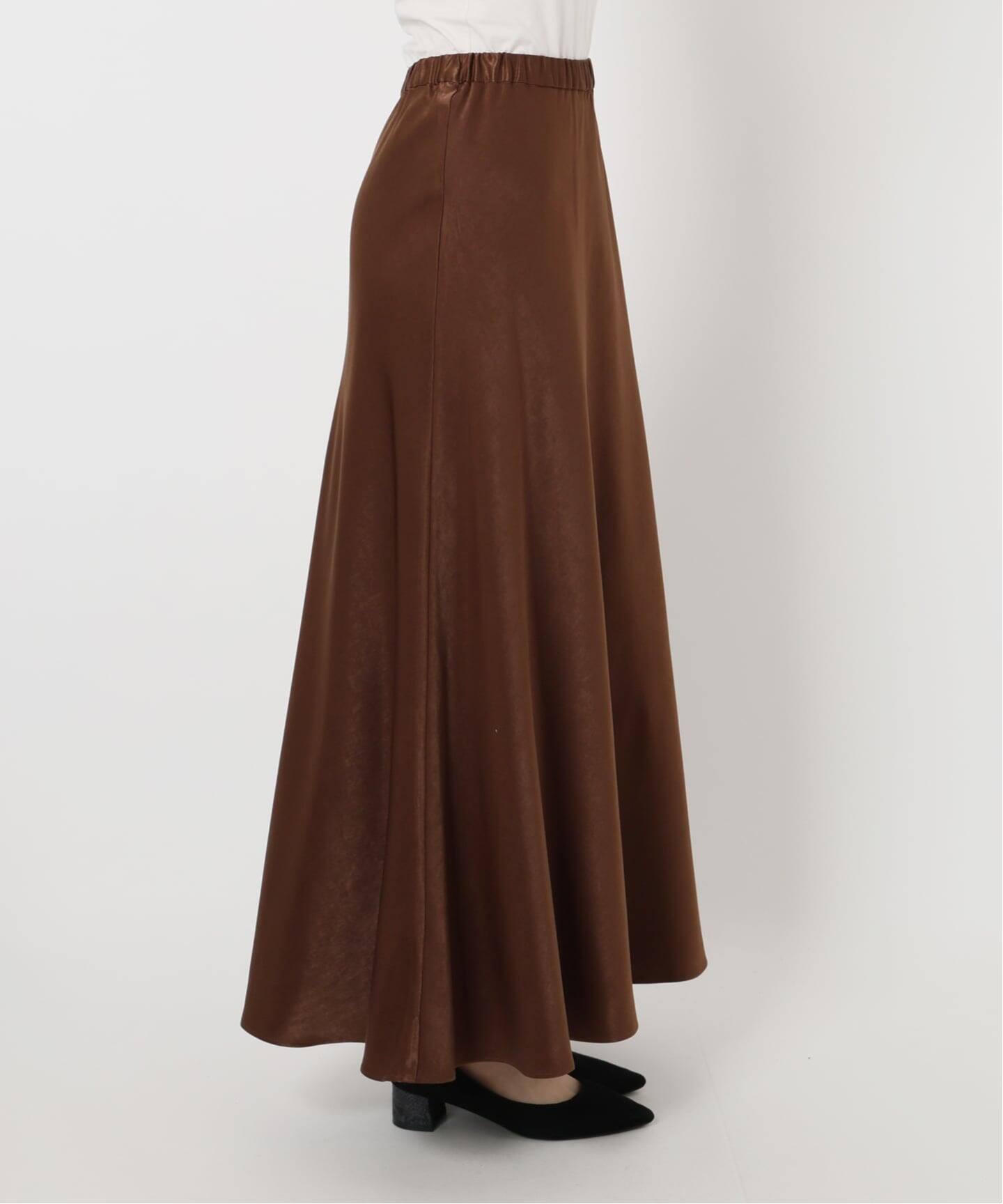 WEB限定カラー有り/追加》グロッシーサテンフレアスカート（ロング