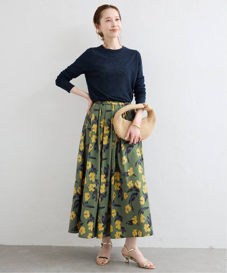 フラワープリントタフタスカート  詳細画像1