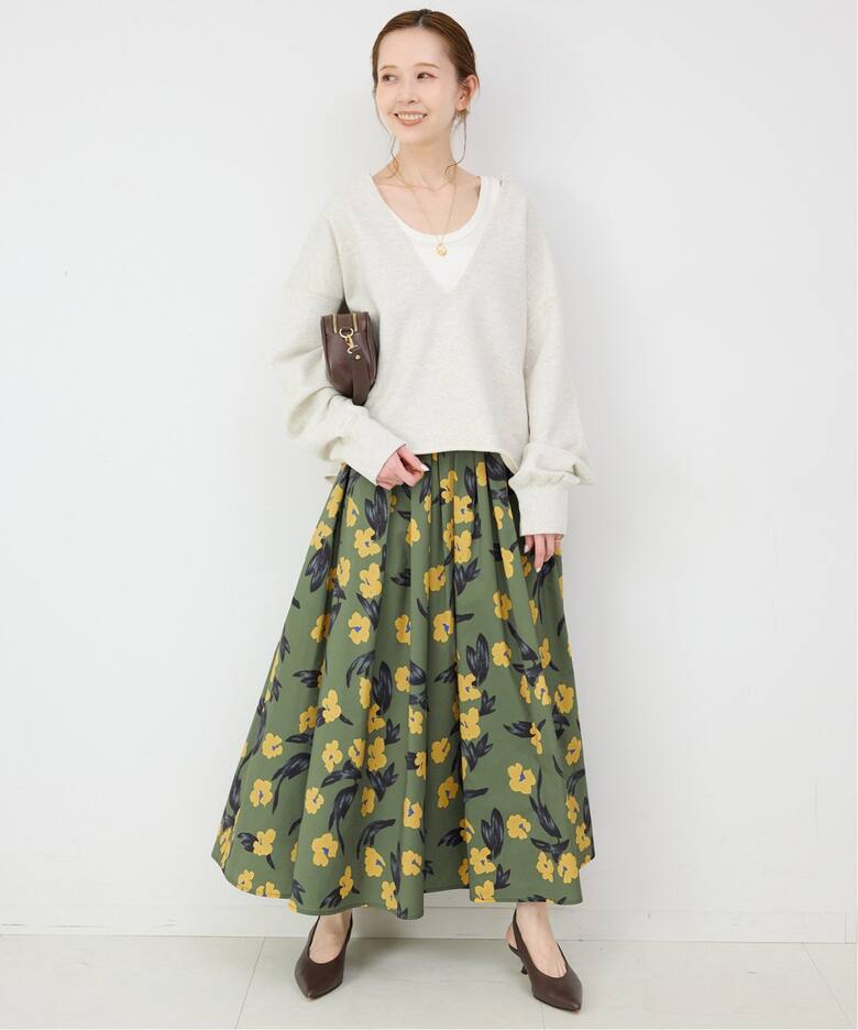 フラワープリントタフタスカート  詳細画像6