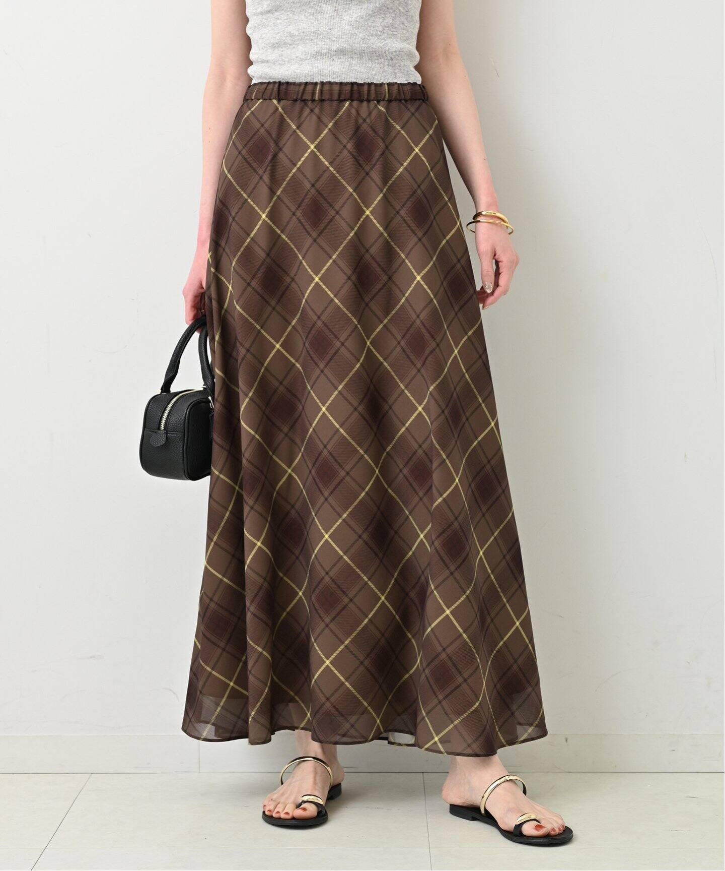 チェックバイアスフレアスカート（ロング・マキシ丈スカート）｜SLOBE  