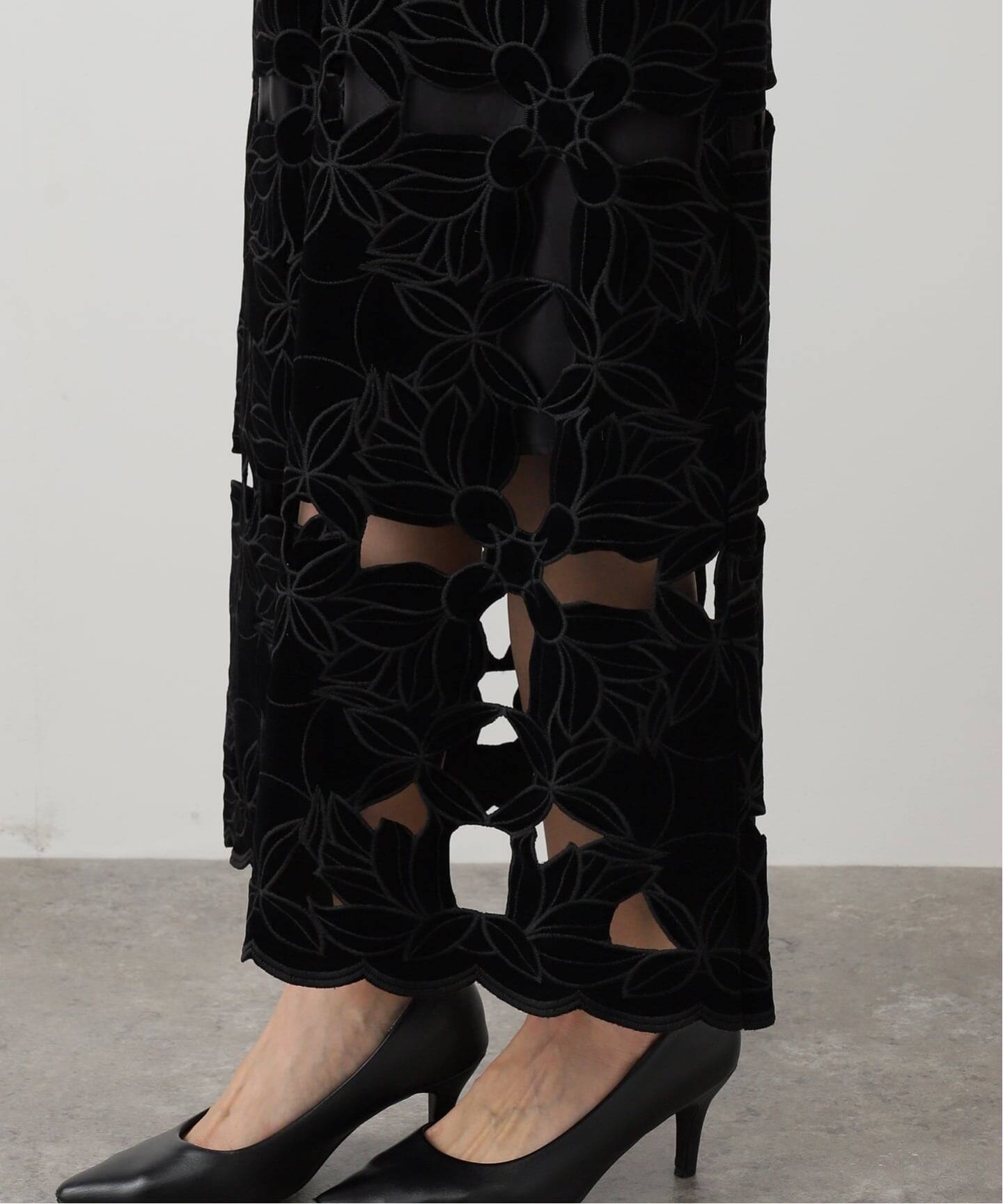 IENA LA BOUCLE カットワークベロアスカート（ロング・マキシ丈