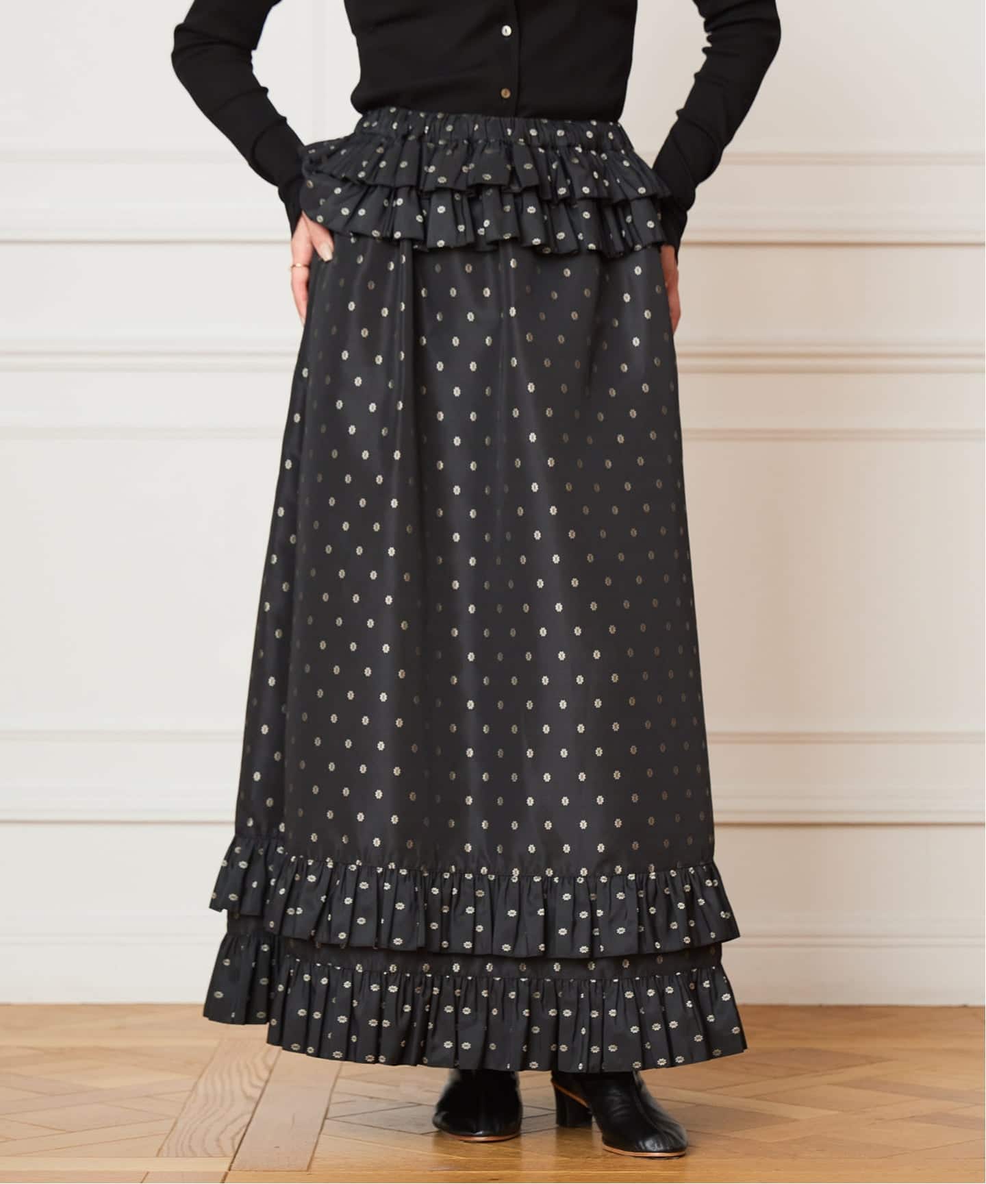IENA LA BOUCLE JQタフタフリルスカート(ロング・マキシ丈 IENA LA BOUCLE JQタフタフリルスカート(ロング・マキシ丈