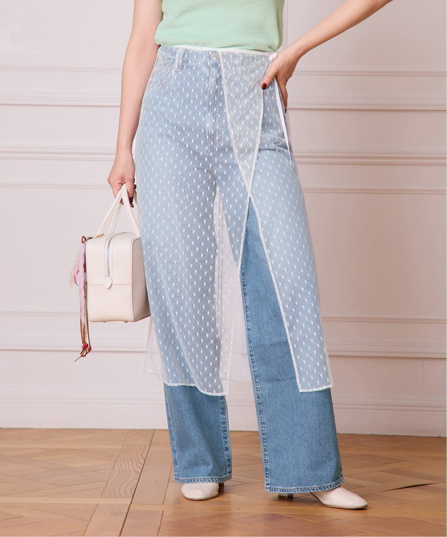 極美品 イエナラブクール 定価2.4万 日本製 ドット フリル シフォンスカート 極美品 イエナラブクール 定価2.4万 日本製 ドット フリル