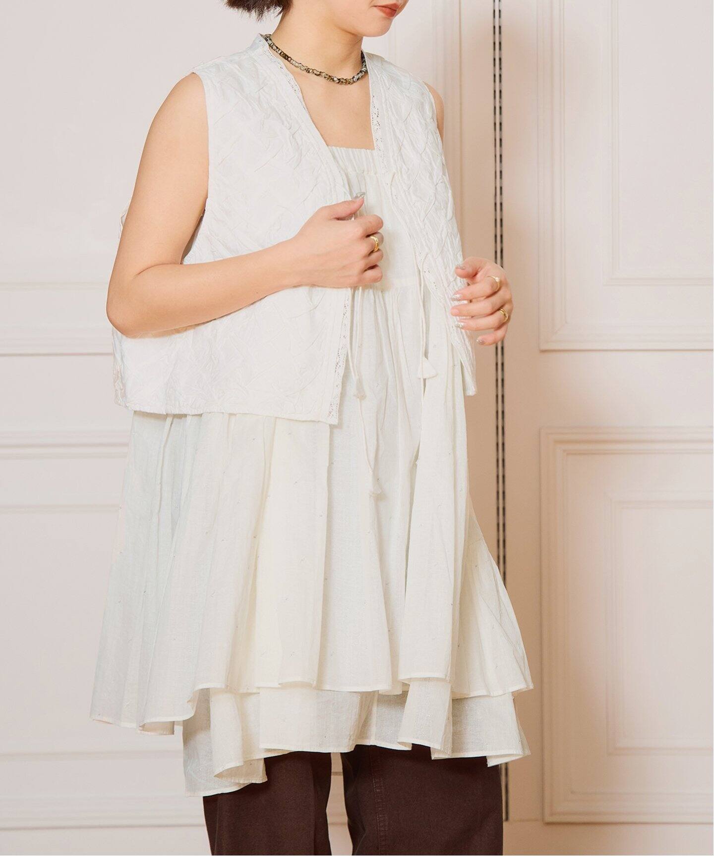 IENA LA BOUCLE コットンオーガンザエンブロイダリーフレア