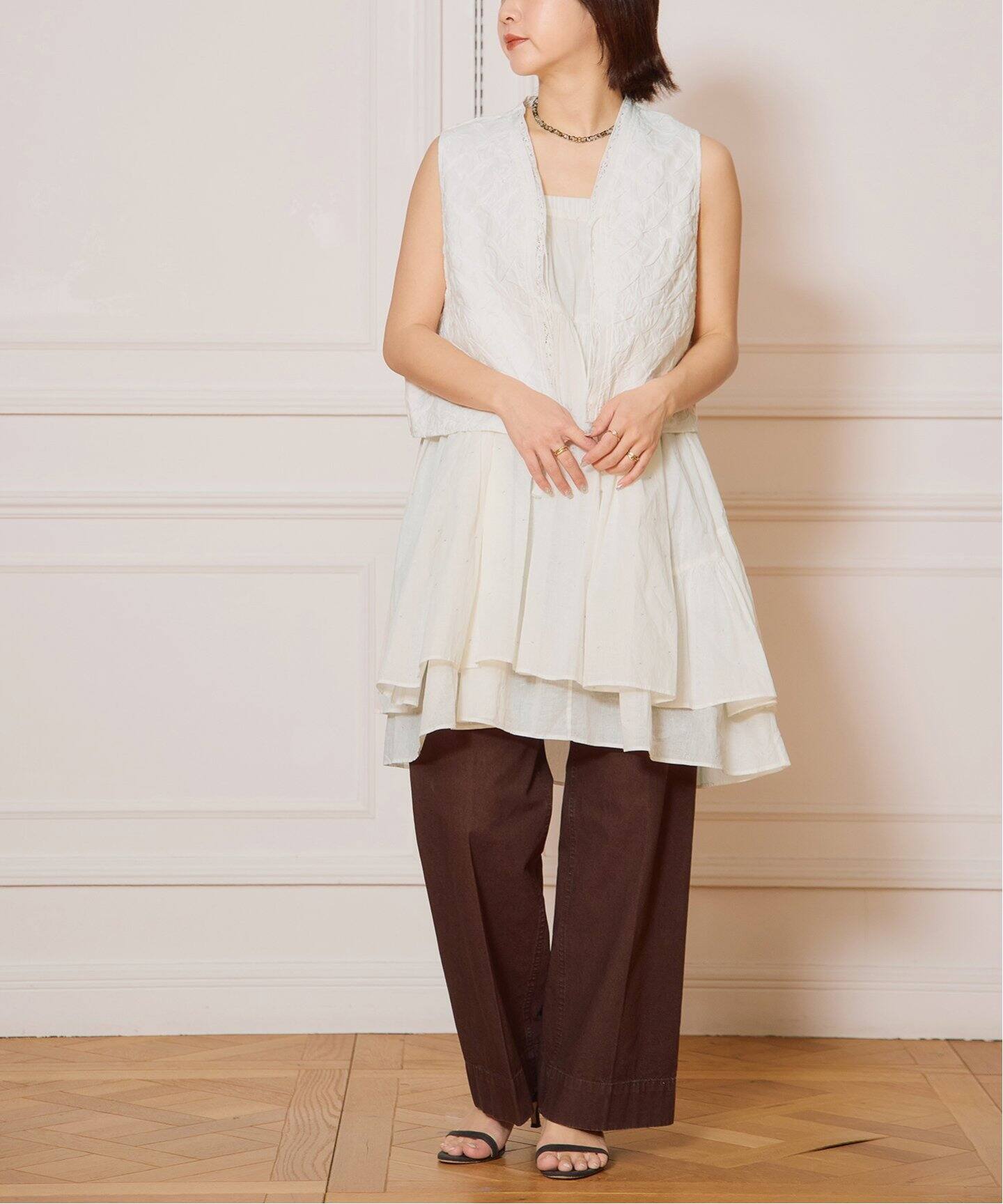 IENA LA BOUCLE コットンオーガンザエンブロイダリーフレアスカート