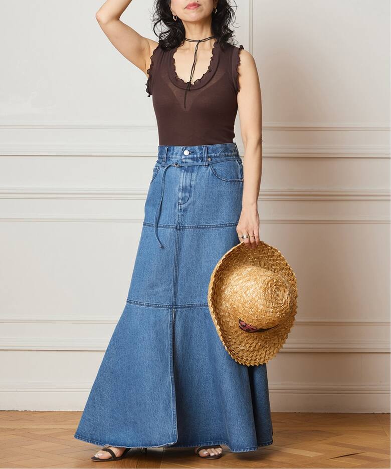 IENA LA BOUCLE オーガニックコットンフレアデニムスカート（デニム  