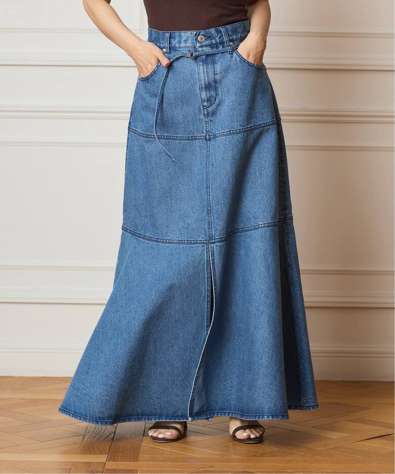 IENA LA BOUCLE オーガニックコットンフレアデニムスカート（デニム  