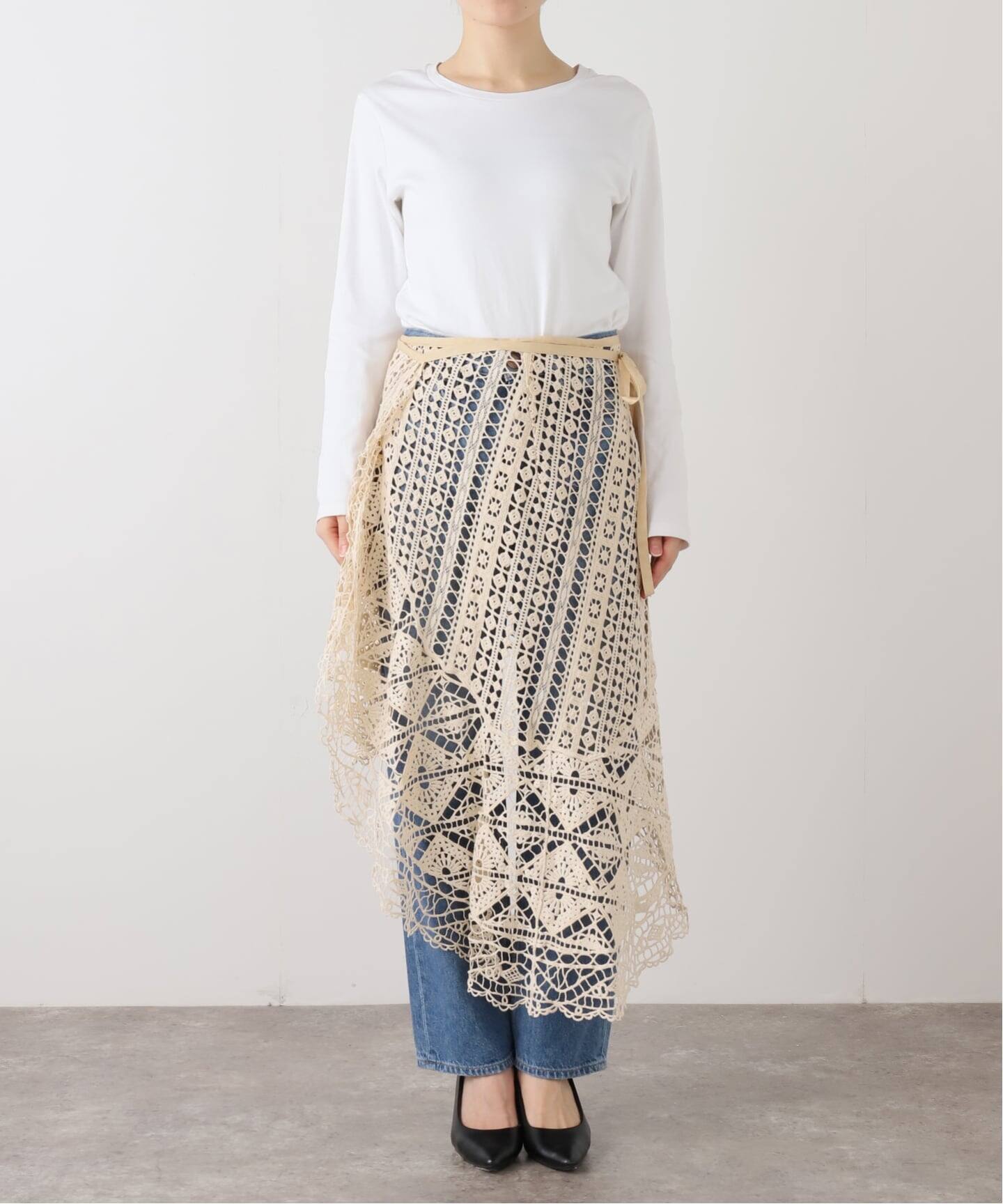 イエナ　IENA　luana ホワイト レース 巻きスカート 新品 IENA LUANA レース巻きスカート ホワイト 快適ファッション