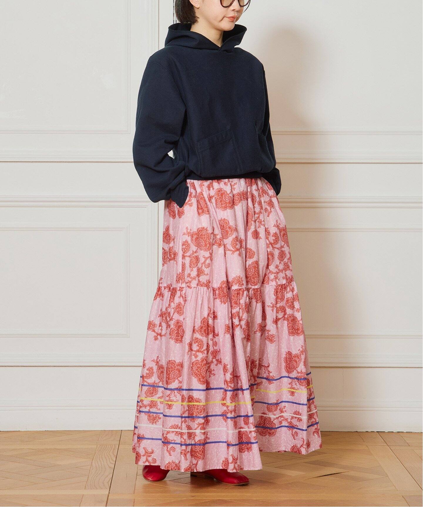 IENA LA BOUCLE ボタニカルプリントスカート（ロング・マキシ丈  