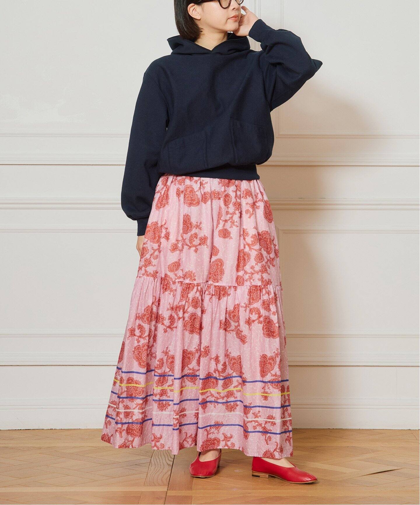 IENA LA BOUCLE ボタニカルプリントスカート（ロング・マキシ丈  