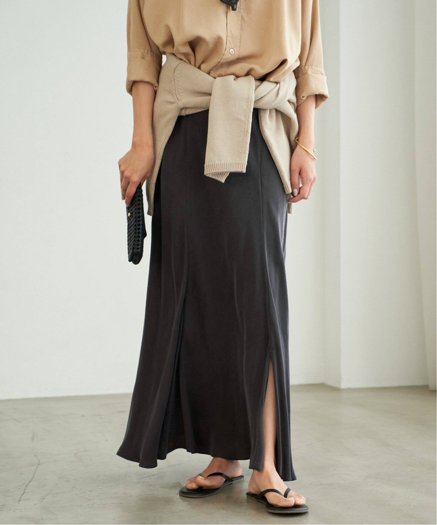 追加》Washable Fibril ロングスカート（ロング・マキシ丈スカート  