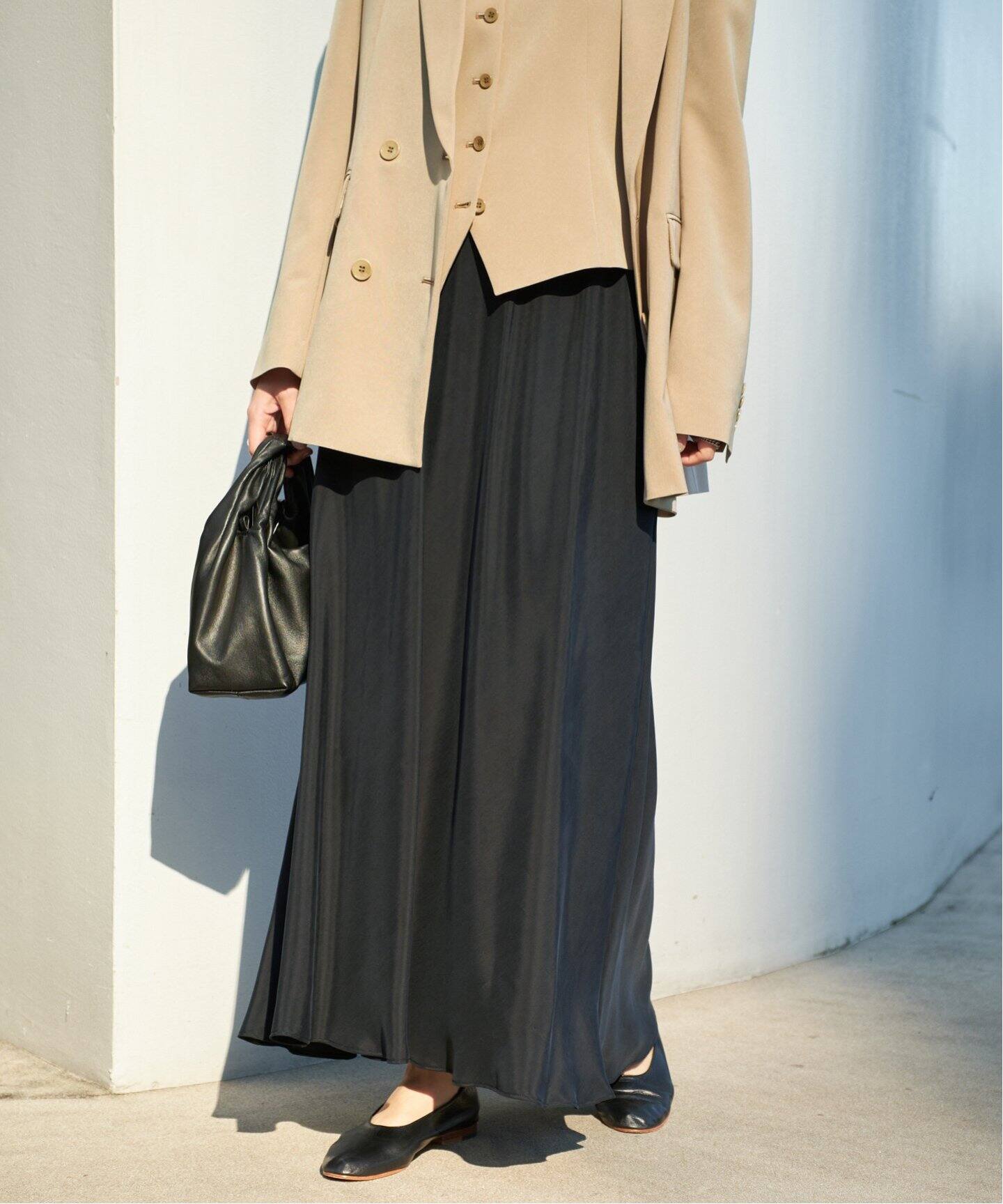 追加》Washable Fibril Drape スカート（ロング・マキシ丈スカート  