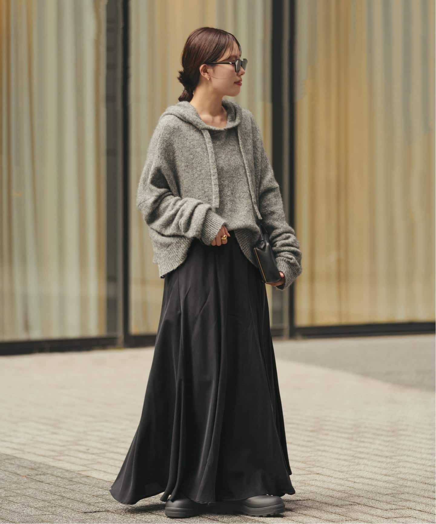 plage Washable Fibril フレア スカート ブラックA 34 追加予約》Washable Fibril フレア スカート（ロング・マキシ丈