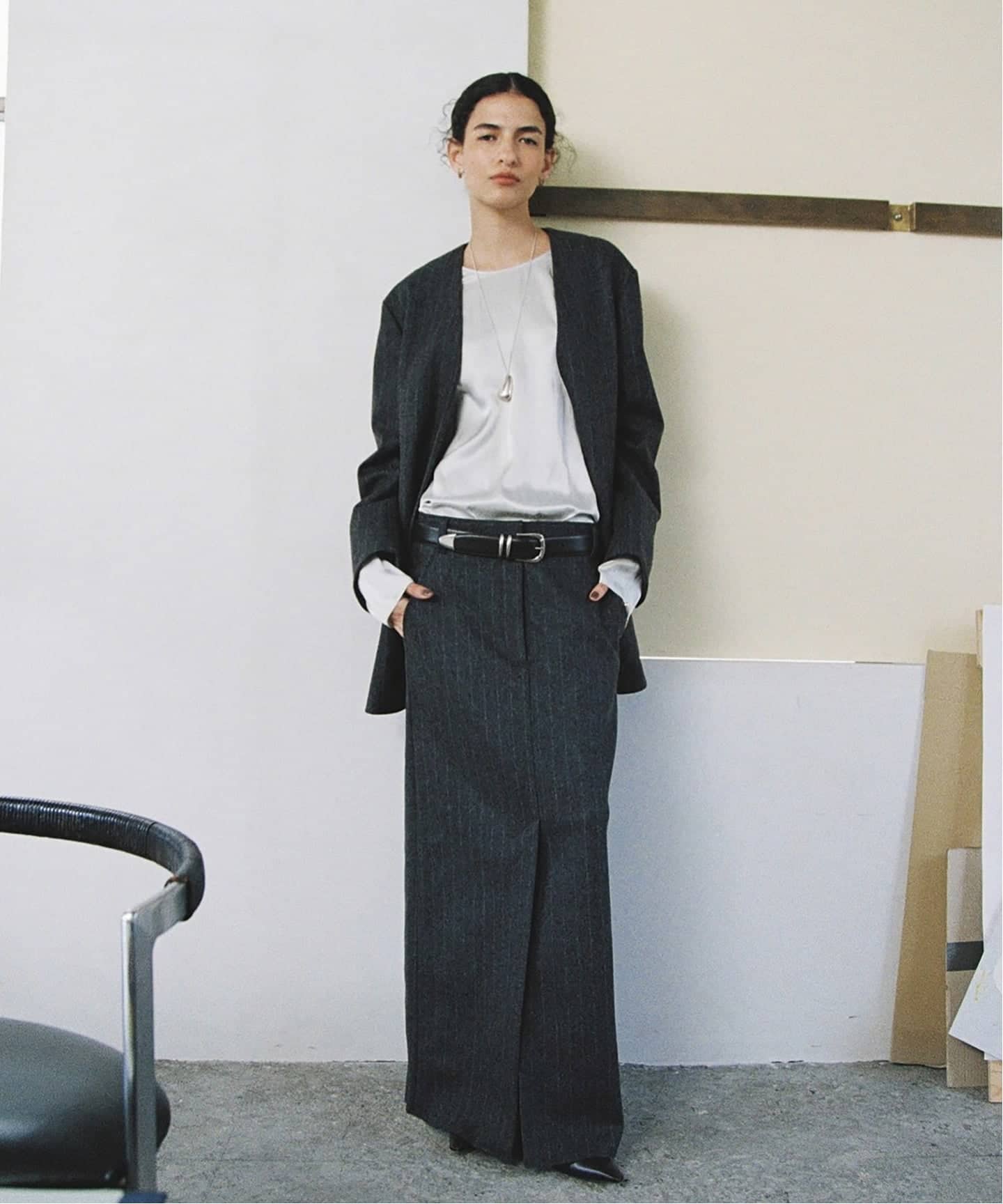 R'IAM メルトンストライプ スカート（ロング・マキシ丈スカート